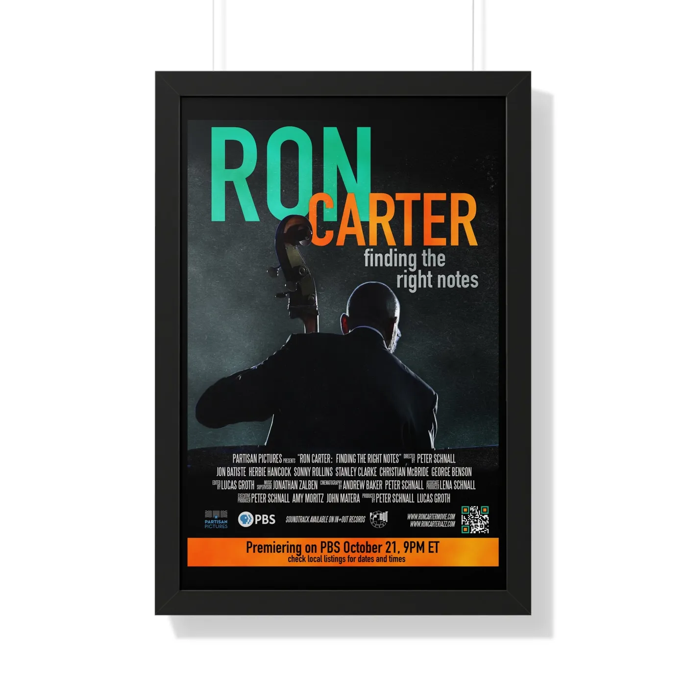 Framed PBS Documentary Film Poster:  Ron Carter Finding the Right Notes