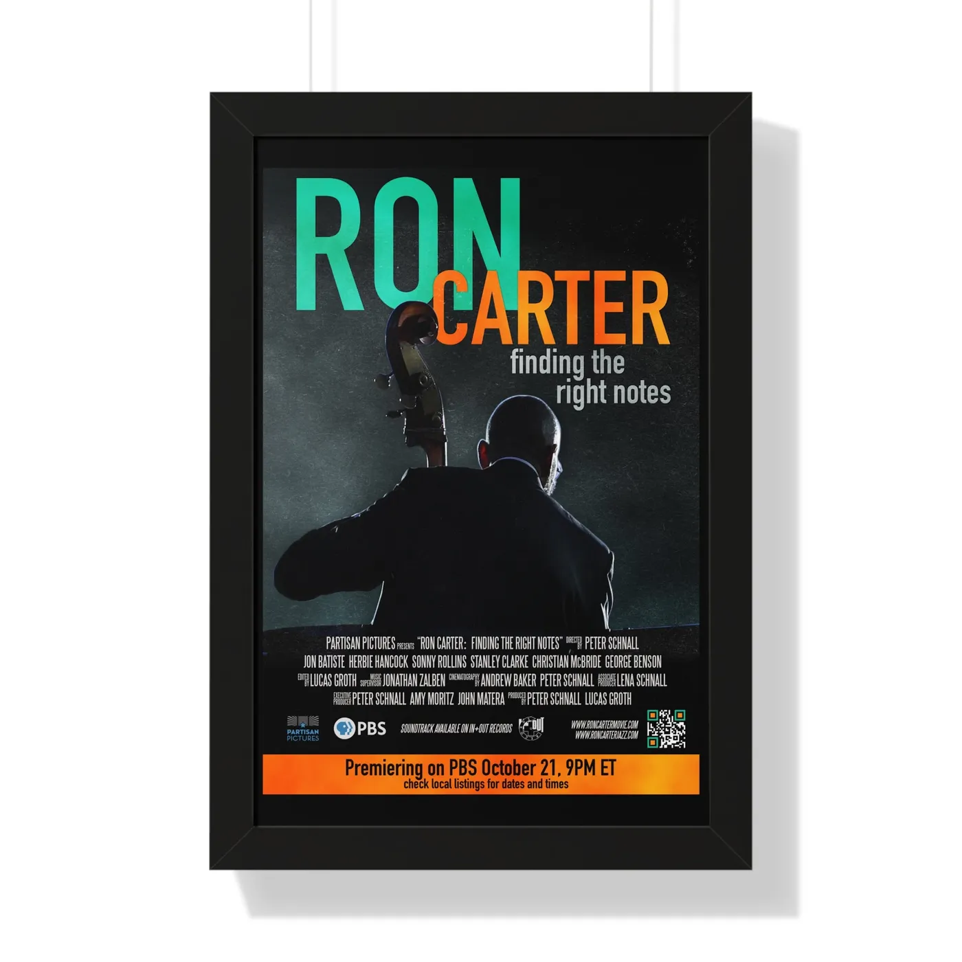 Framed PBS Documentary Film Poster:  Ron Carter Finding the Right Notes