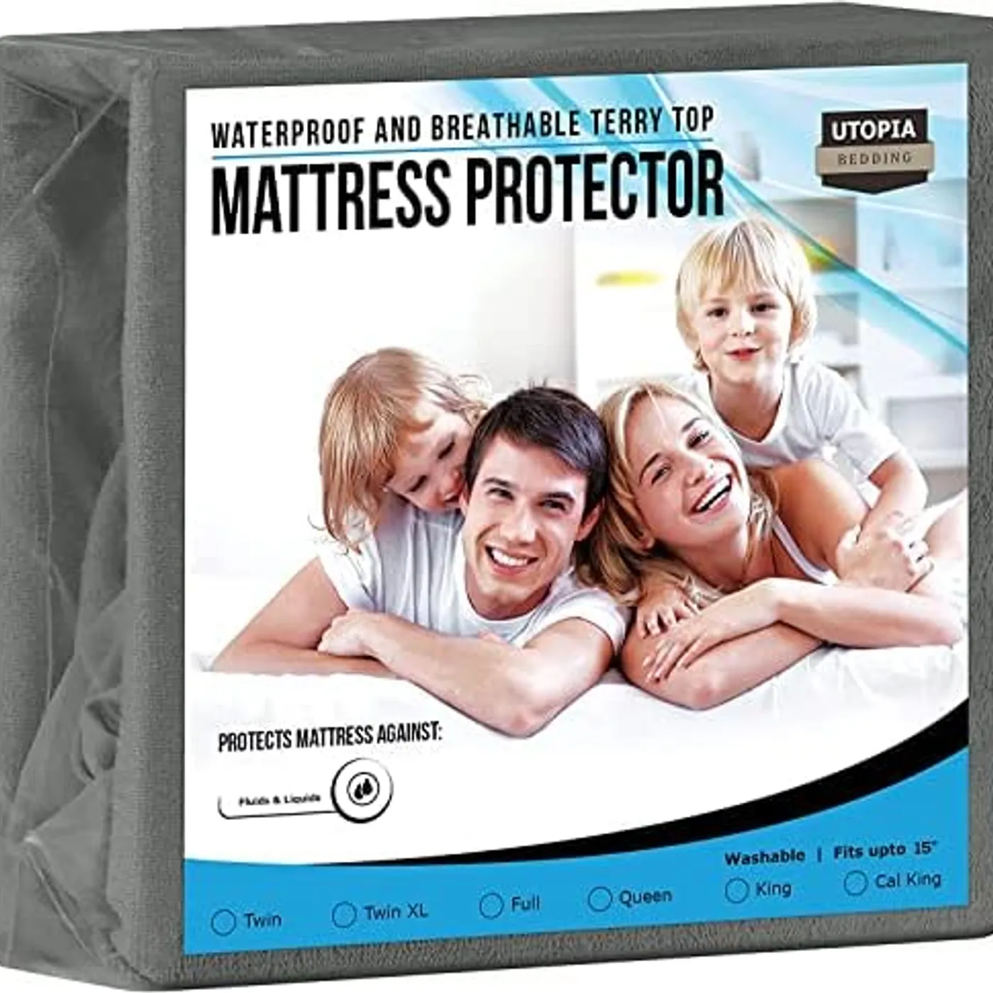 Jersey Demic Utopia Bedding Premium Waterproof Terry Mattress Protector Queen 200 GSM, Mattress Cover, Breathable, Fitted Style with Stretchable Pockets (White)