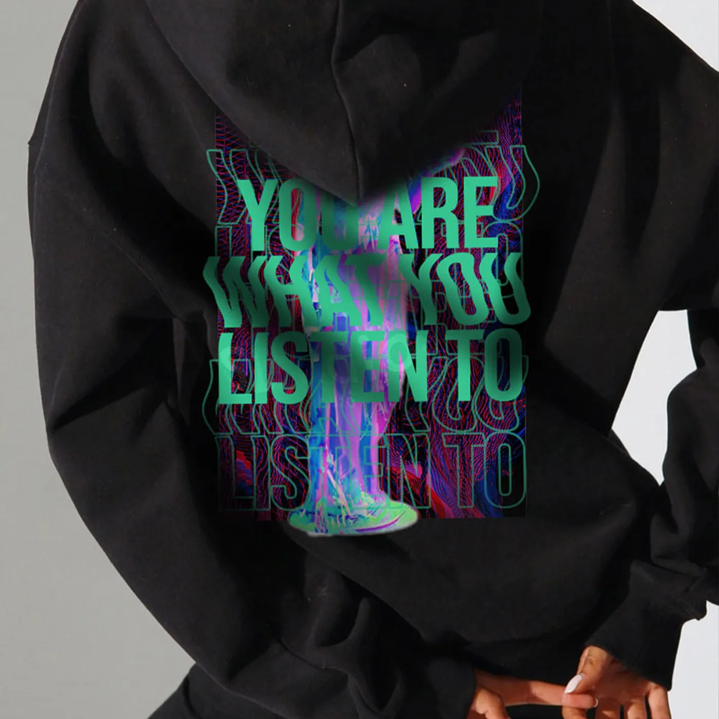 Rave Clothing You are what you listen to Hoodie in schwarz