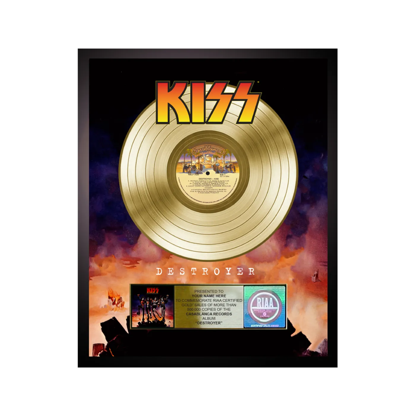KISS Personalized Destroyer Gold Record Award