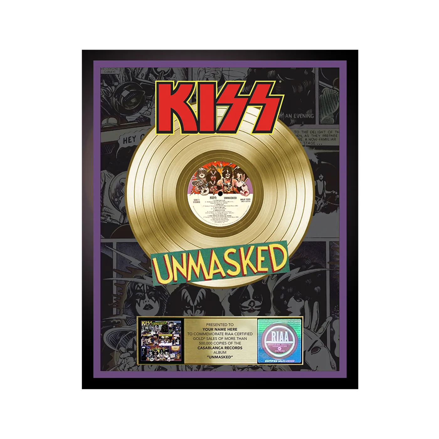KISS Personalized Unmasked Gold Record Award