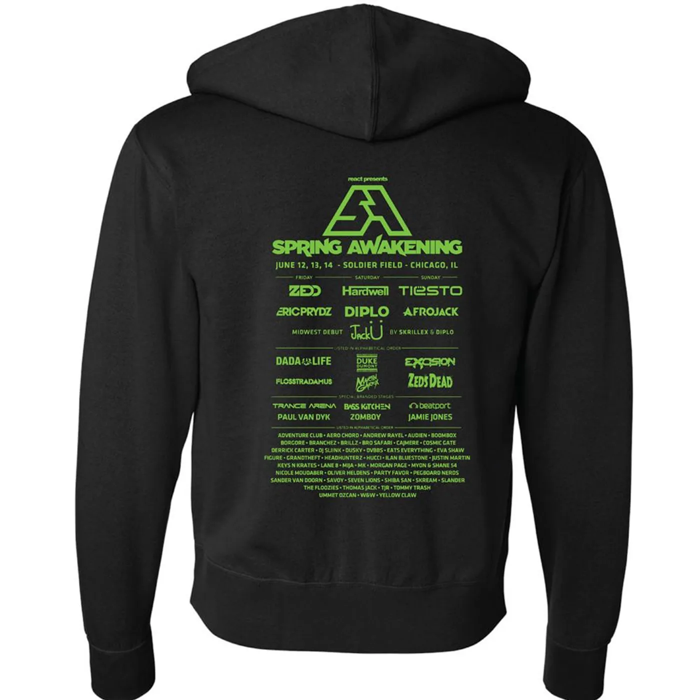 Spring Awakening Music Festival SA Logo Zip Up Hoodie (Black/Neon Green)