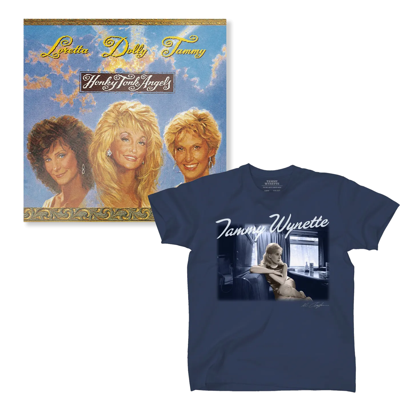 Tammy Wynette Honky Tonk Angels (with Dolly Parton & Loretta Lynn) (CD) + Tammy Wynette Tour Bus T-Shirt Bundle