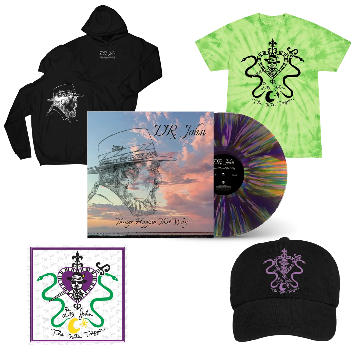 Dr. John Open Road Apparel Bundle w/ Limited Edition "Things Happen That Way" Mardi Gras Splatter Vinyl