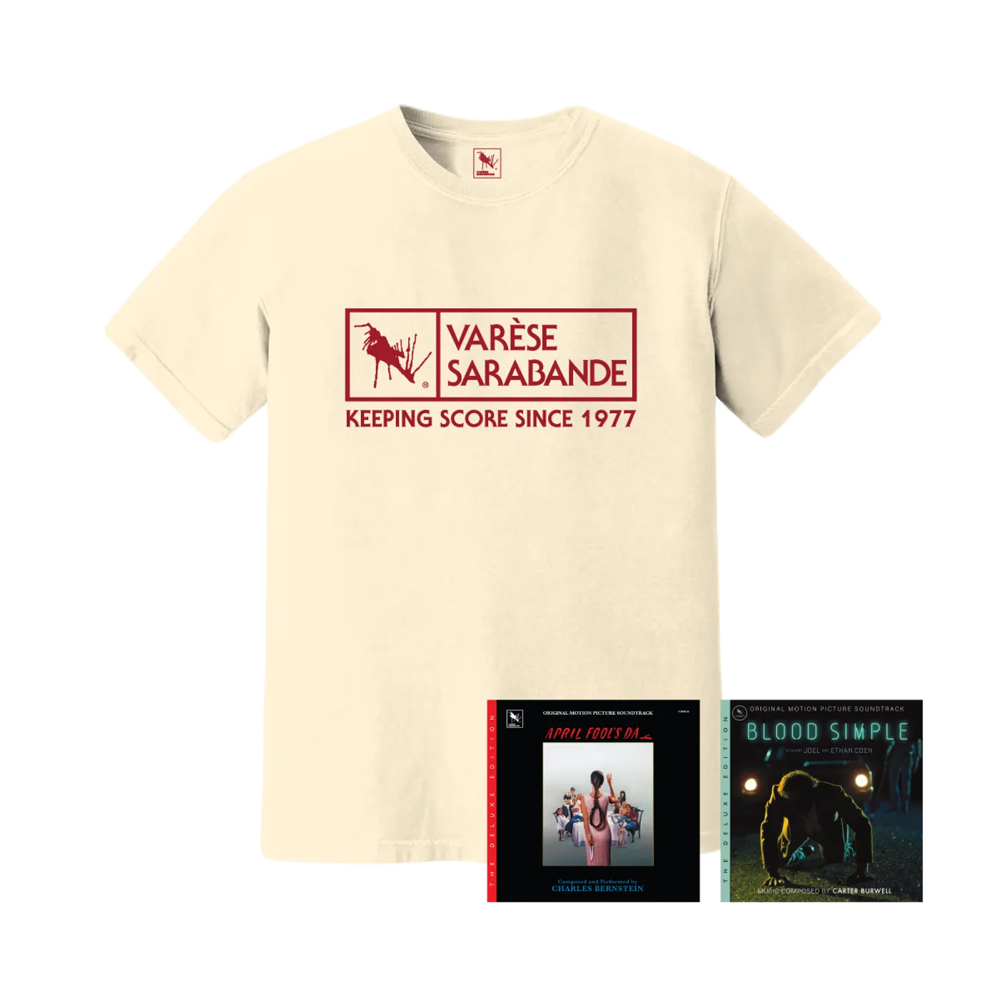 Varèse Sarabande, Charles Bernstein, Carter Burwell April Fools Day CD + Blood Simple CD + Varèse  Sarabande Logo Tee Bundle