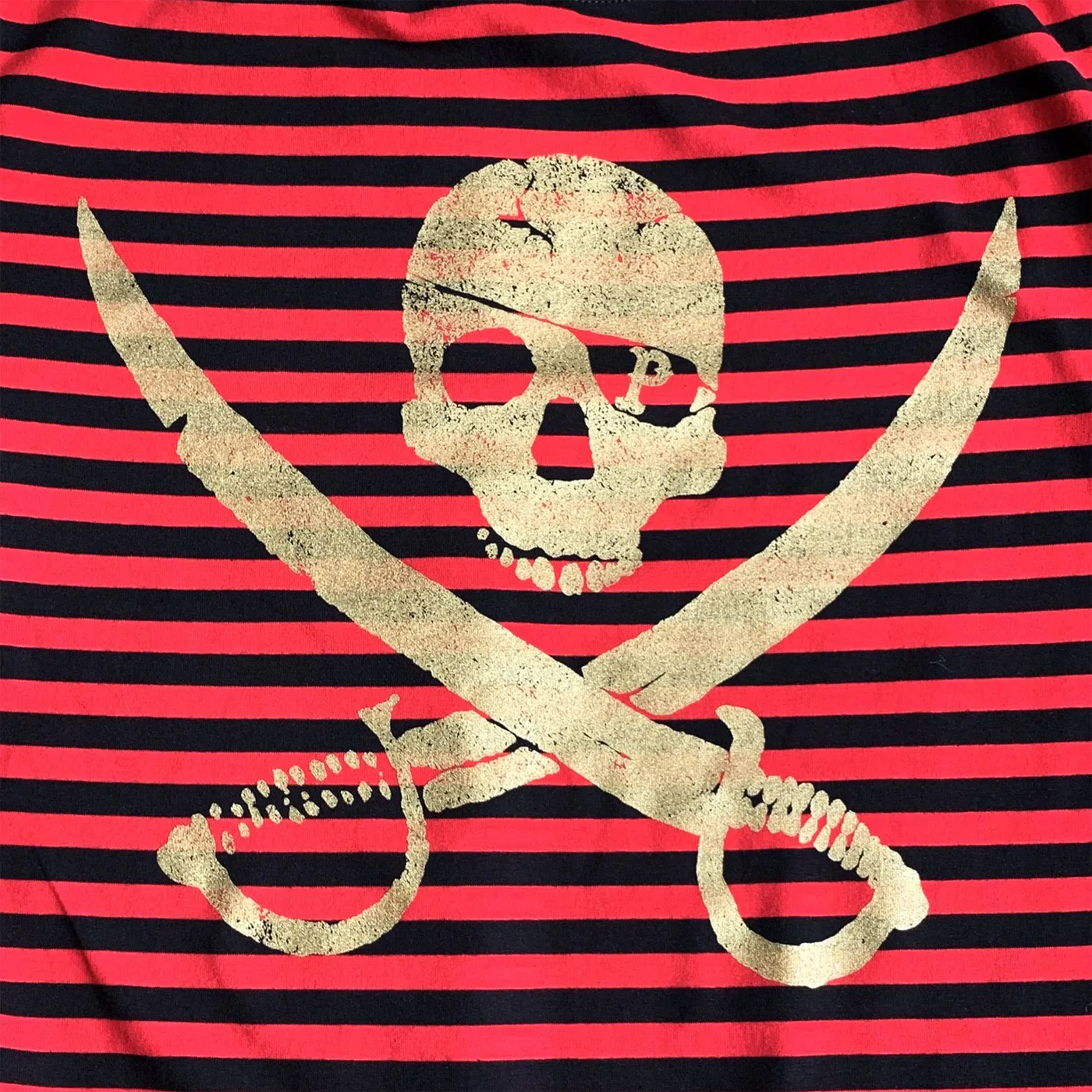 Pirates Press Records - Pirate Logo - Gold on Red & Black Striped  - 15 Year Tag - T-Shirt - Fitted