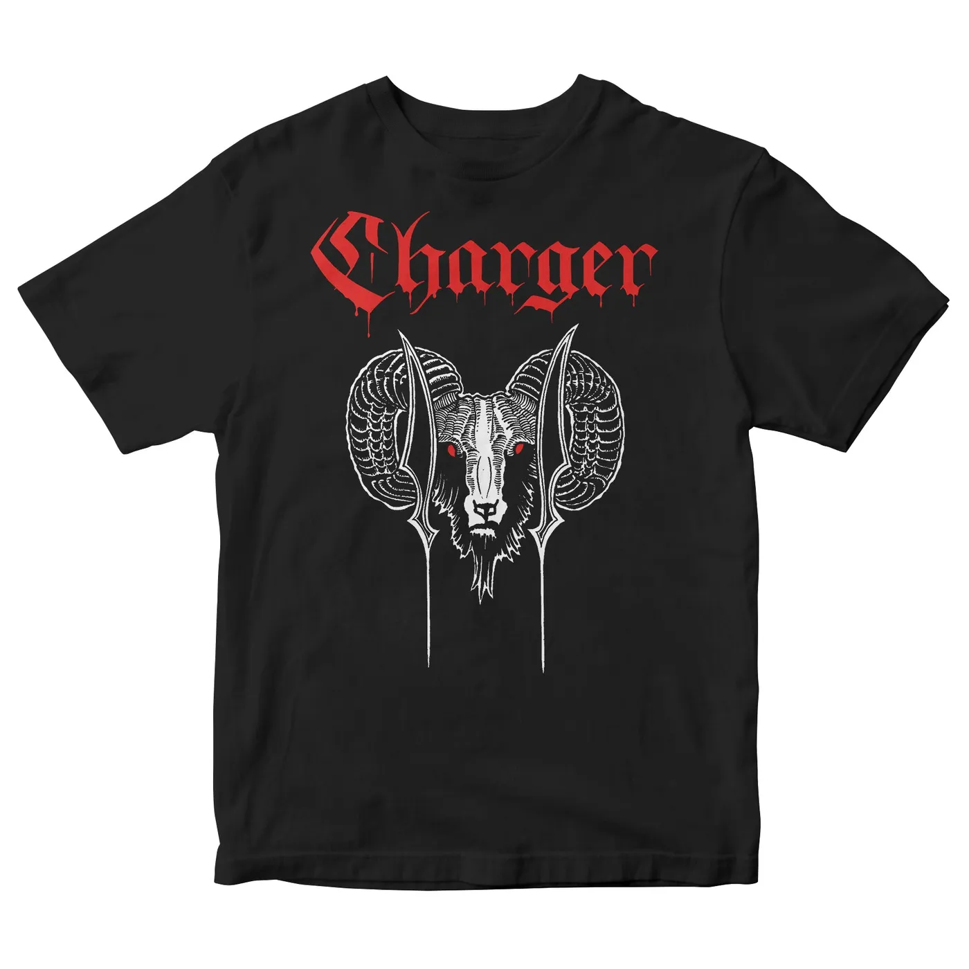 Charger - Ram with Red Text - Black - T-Shirt