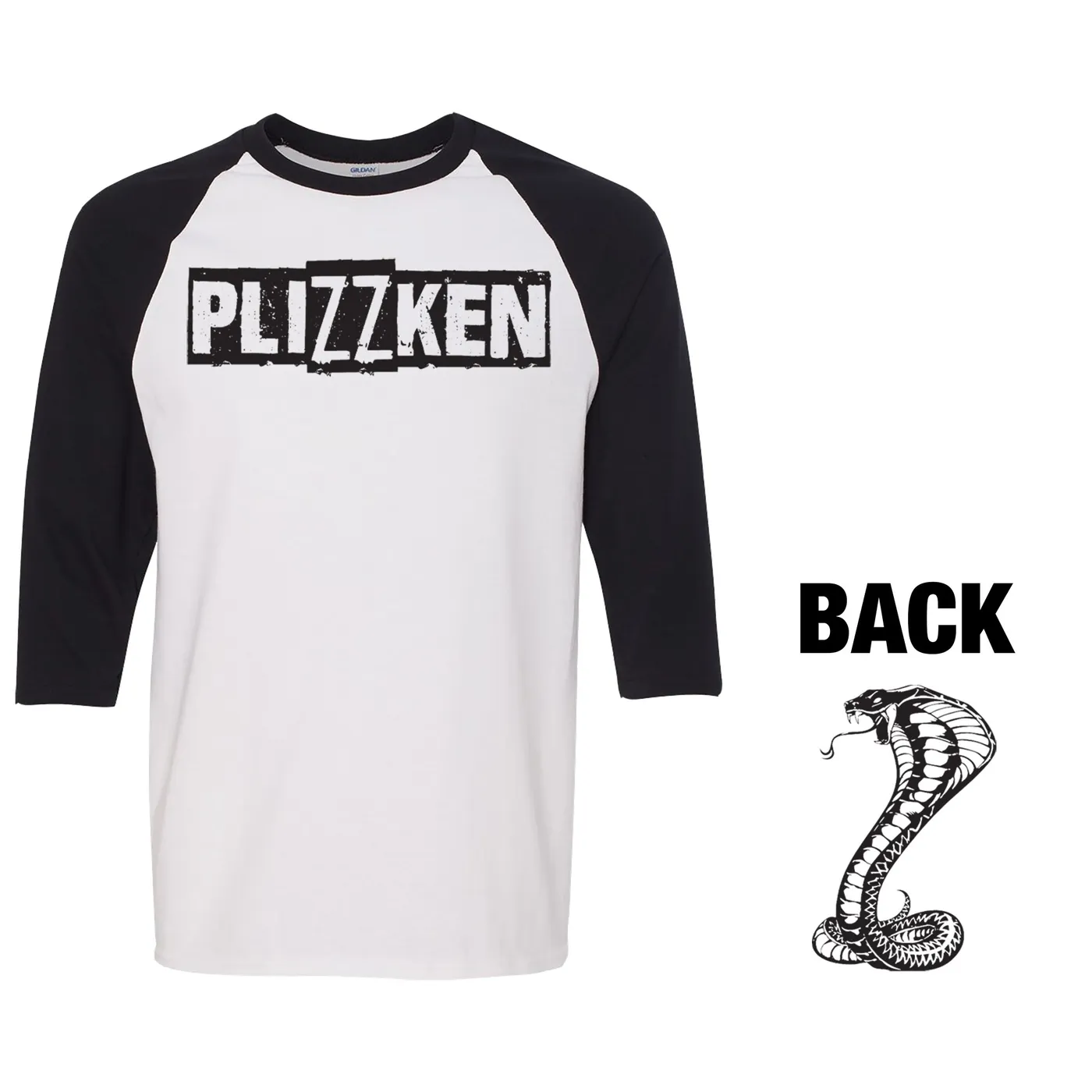 Plizzken - Logo - White & Black - Baseball Tee
