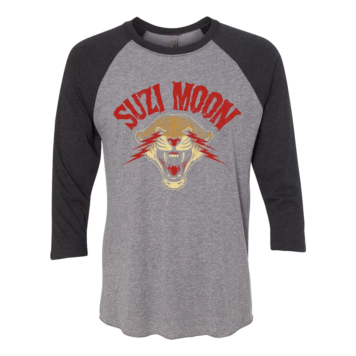 Suzi Moon - Cat - Black & Grey - Baseball Tee