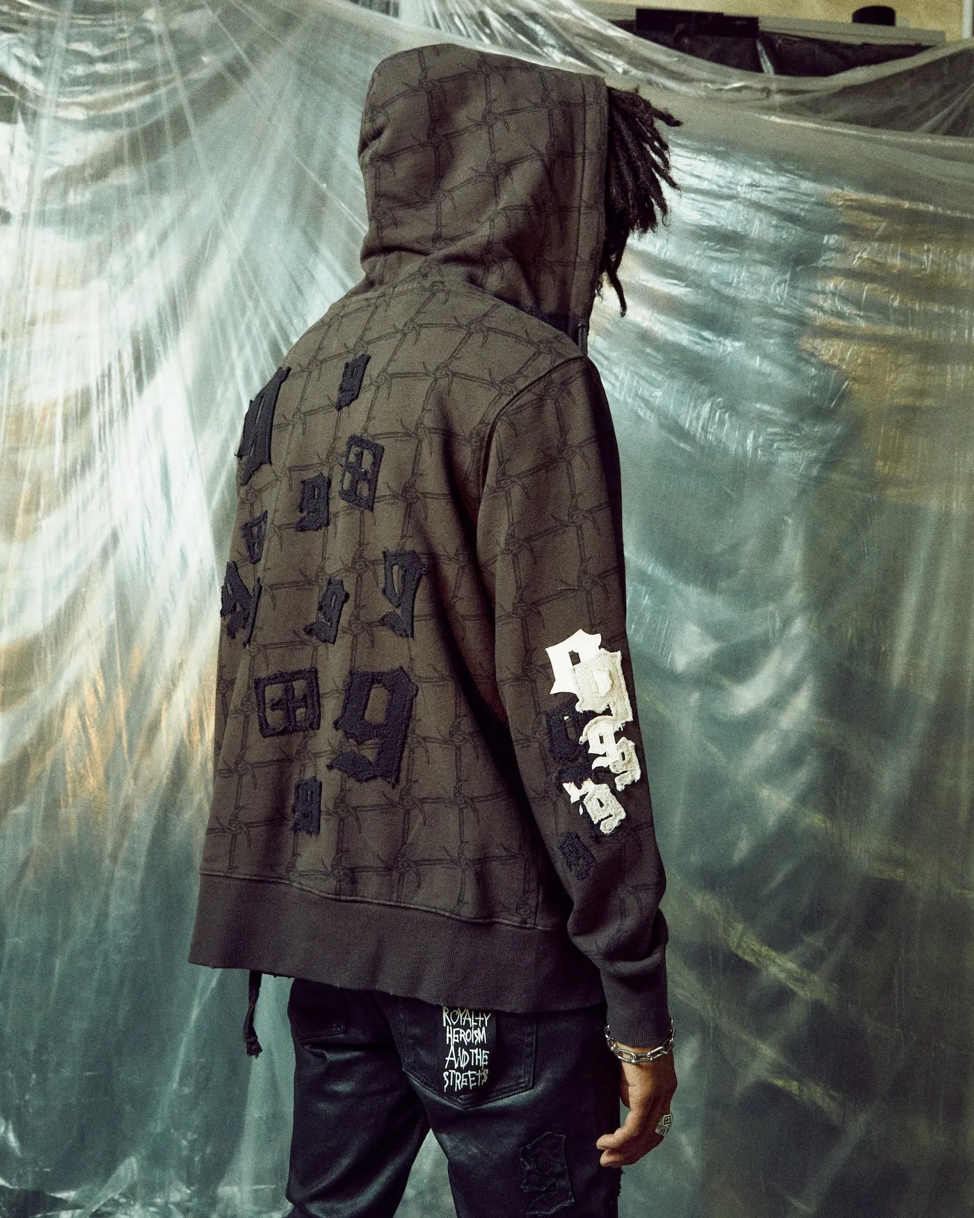 Juice WRLD 999 ZIP THRU KASH HOODIE FADED BLACK