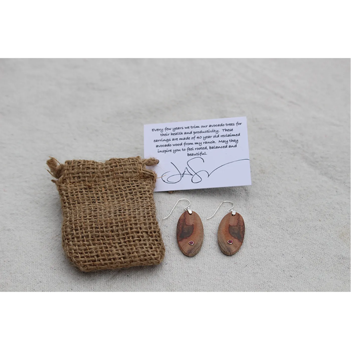Jason Mraz Avocado Wood Earrings with Ruby