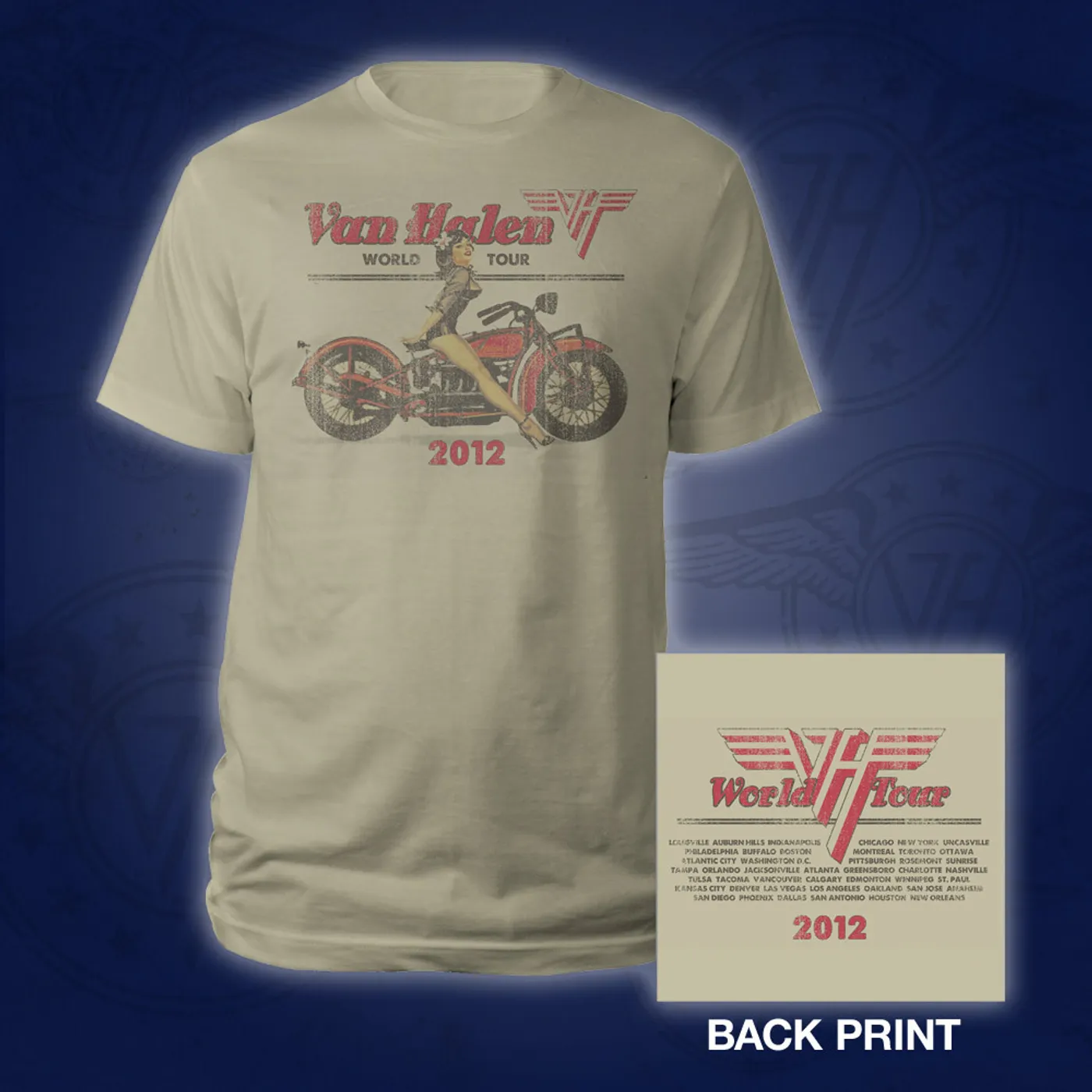 Van Halen 2012 Motorcycle Pin Up World Tour T-Shirt