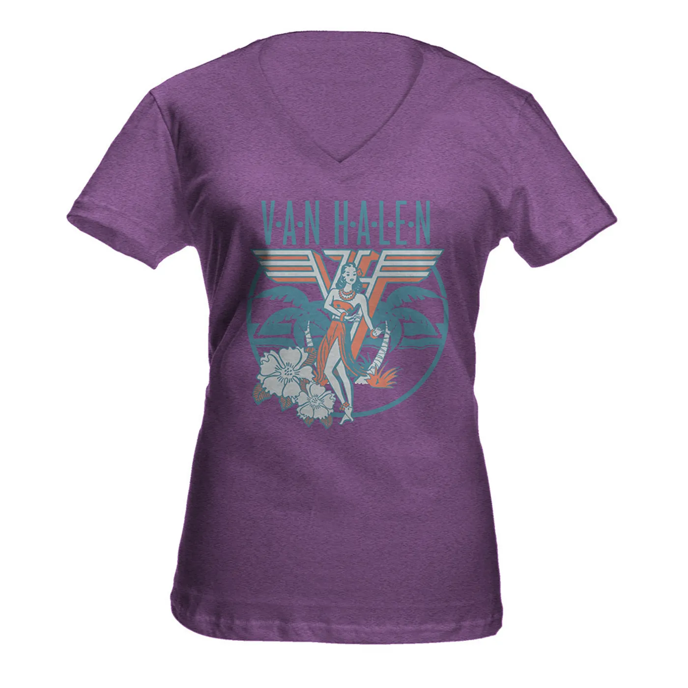 Van Halen Hula Girl Ladies V-Neck Tee