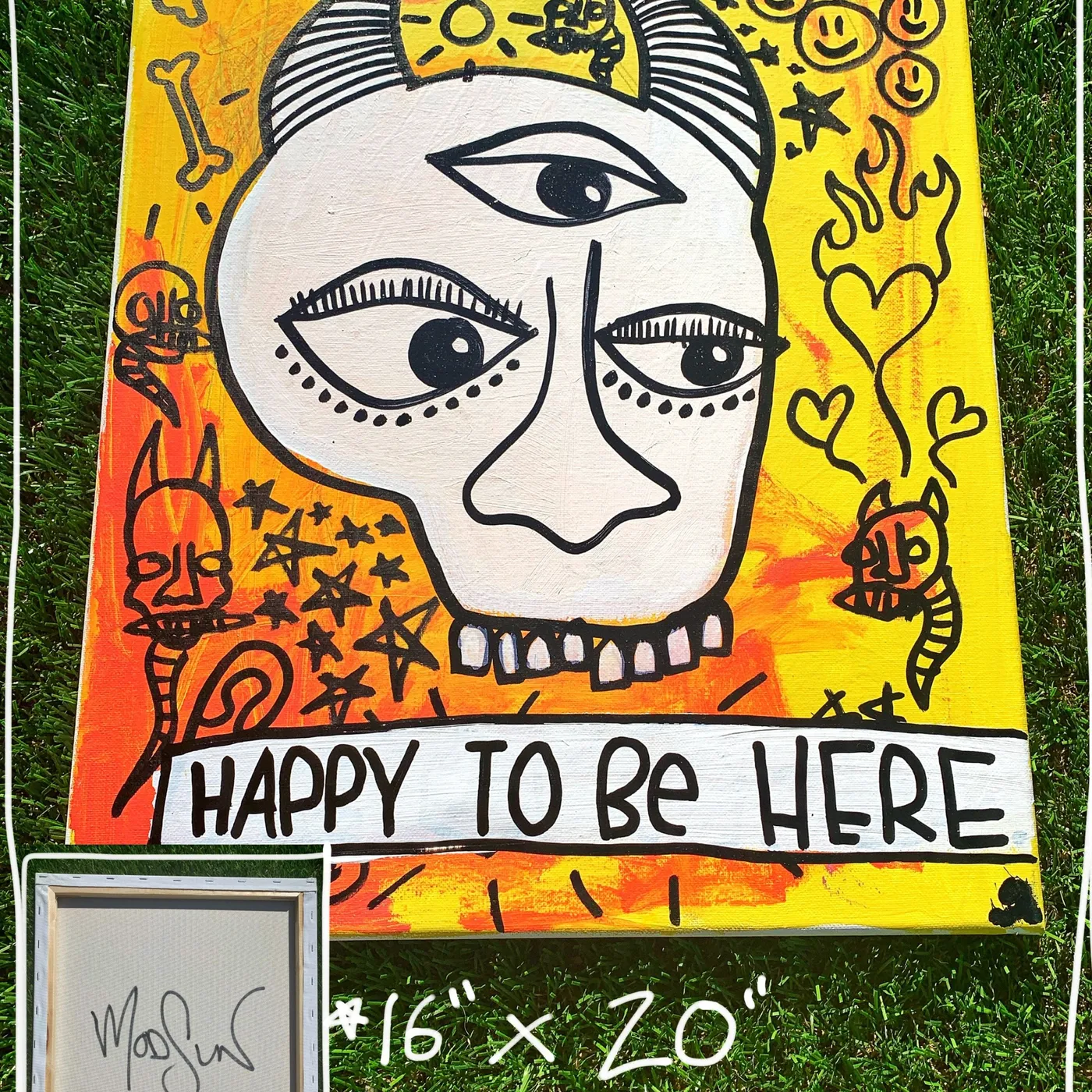 Happy To Be Here 16" x 20" Mod Sun Painted Canvas