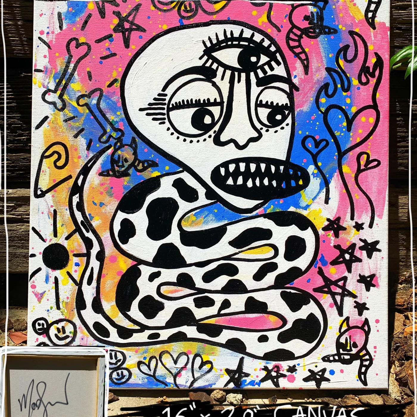 Happy To Be Here Snake 16" x 20" Mod Sun Painted Canvas