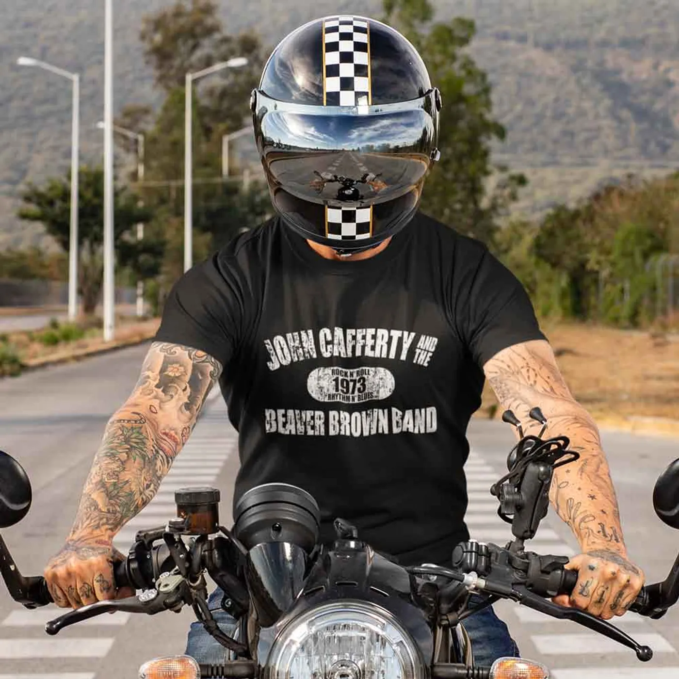 JOHN CAFFERTY Distressed White Logo T-Shirt