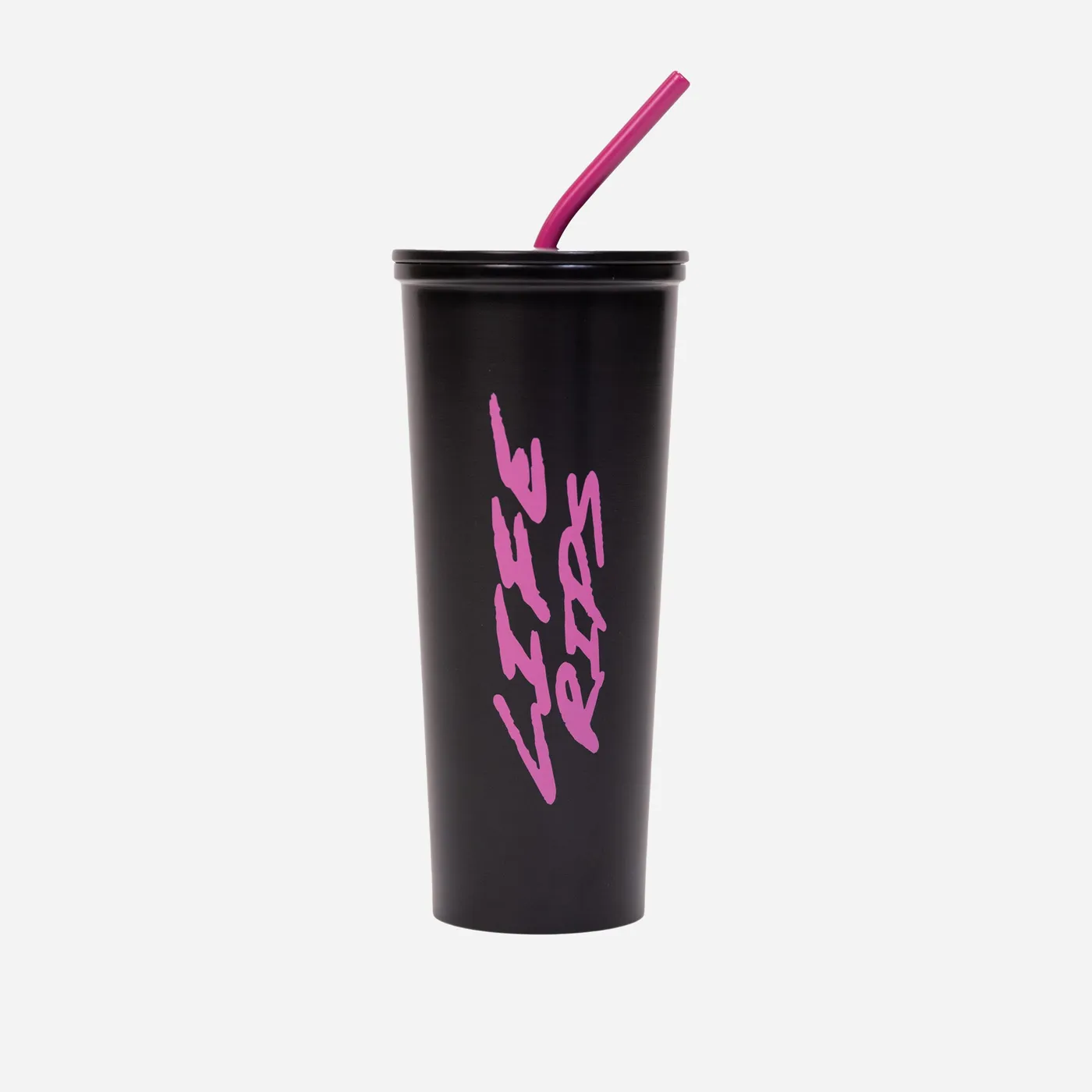Chris D'Elia Life Rips Metal Black Tumbler with Pink Straw