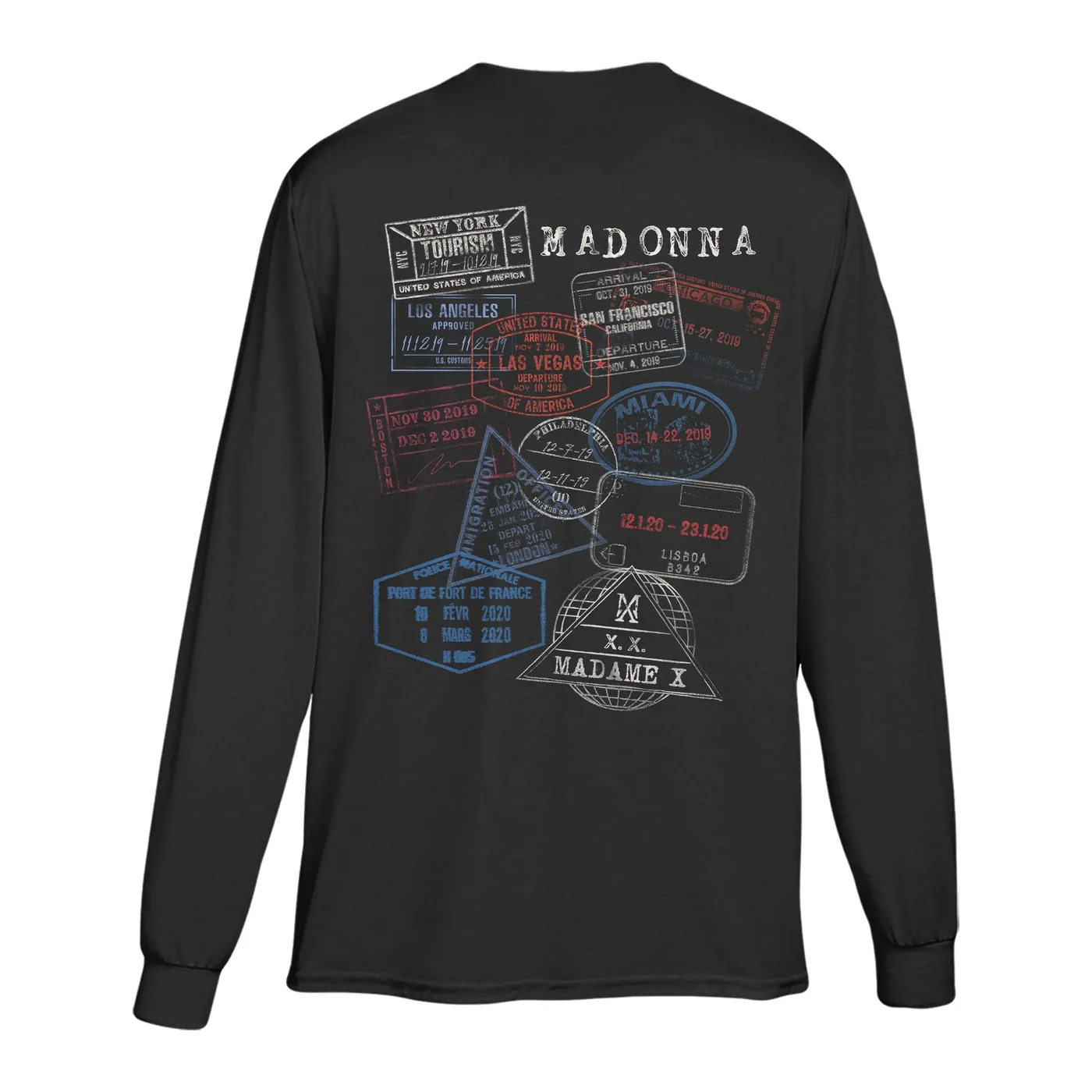 Madonna MX Logo passport stamp long sleeve tee