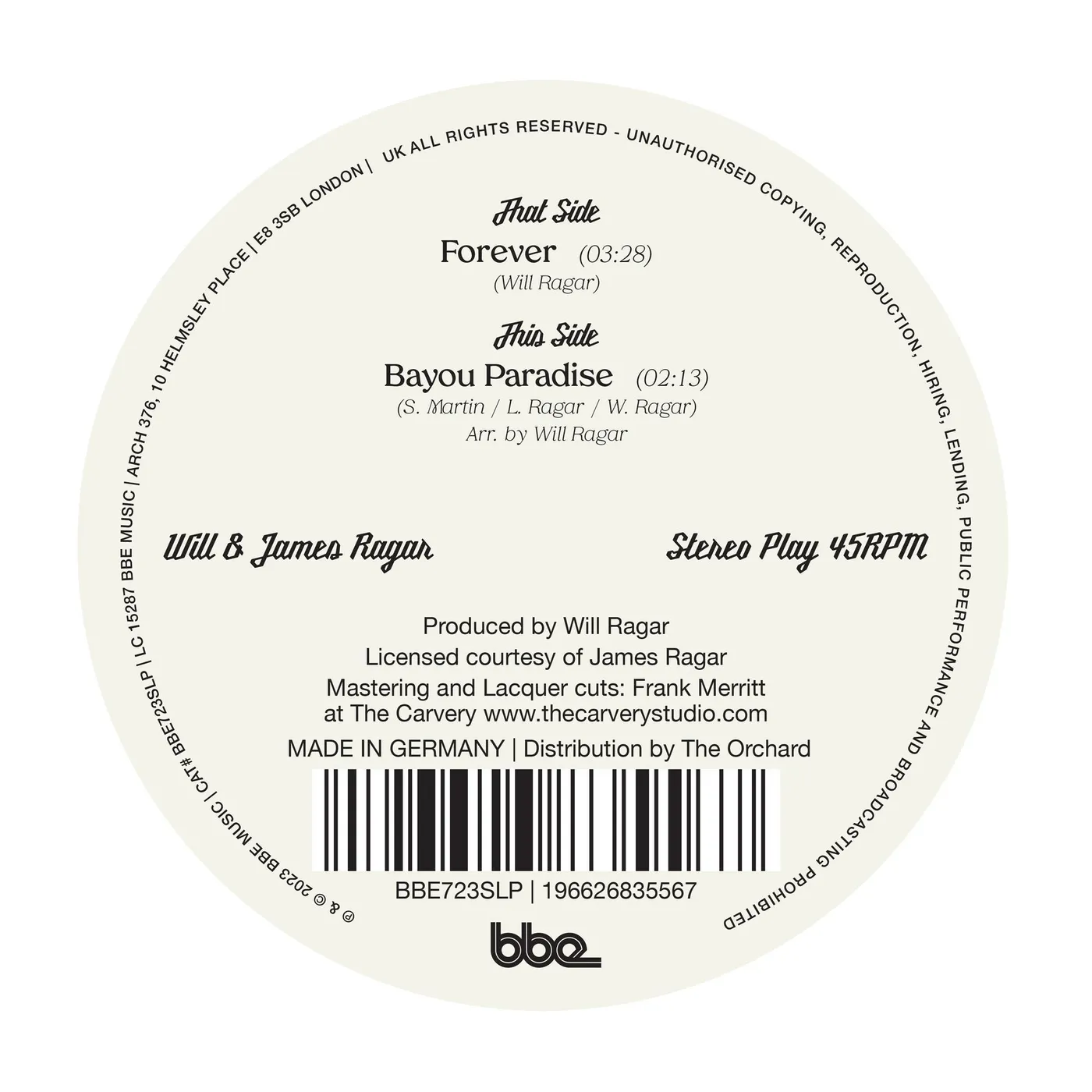 Will & James Ragar FOREVER / BAYOU PARADISE Vinyl Record