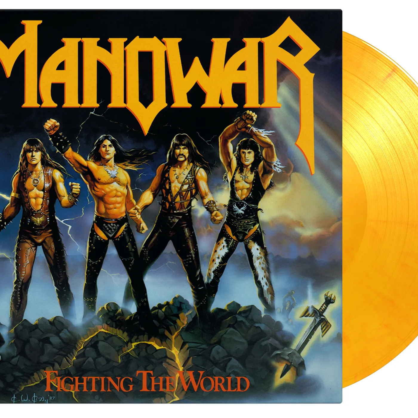 Manowar Fighting The World Limited Yellow Flamed 180 G Vinyl Vinyl Record