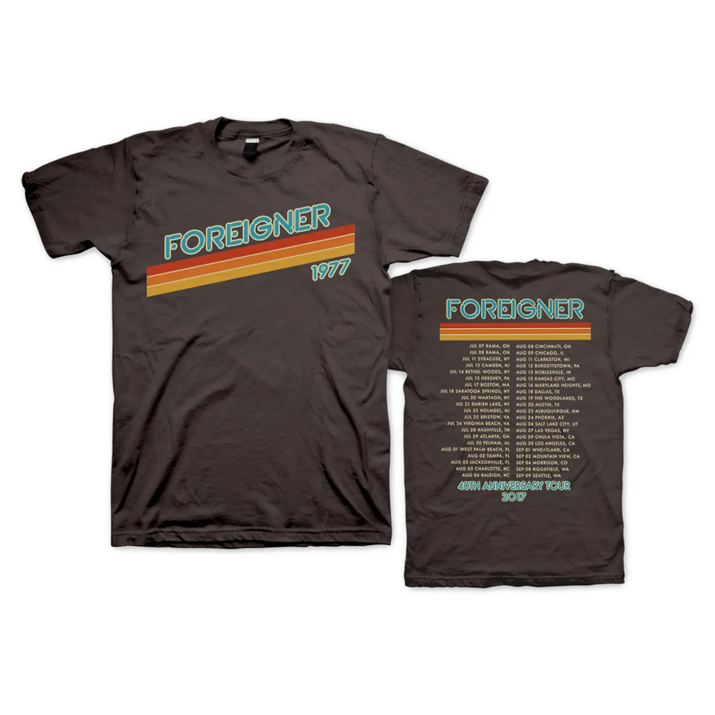 Foreigner Brown 1977 Logo Tee with Dateback