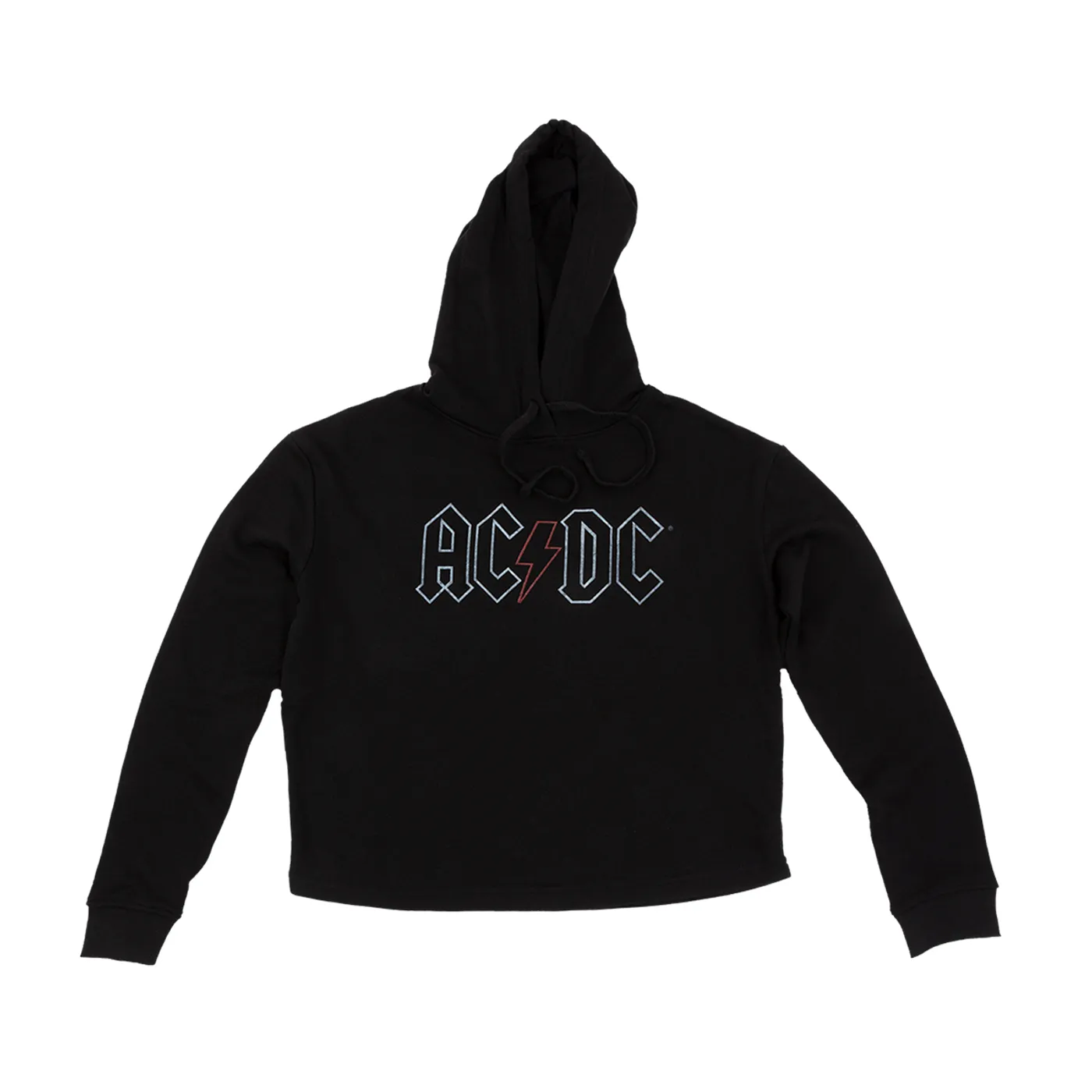 AC/DC White and Red Band Logo Cropped Hoodie