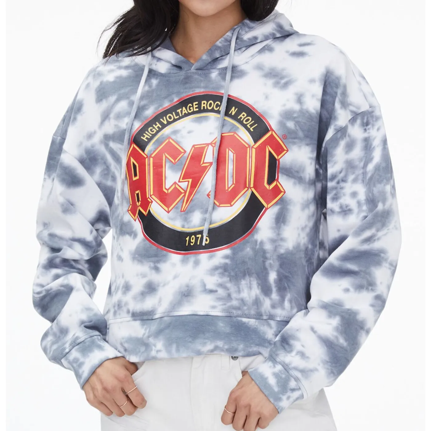 AC/DC High Voltage Tie Dye Ladies Crop Hoodie