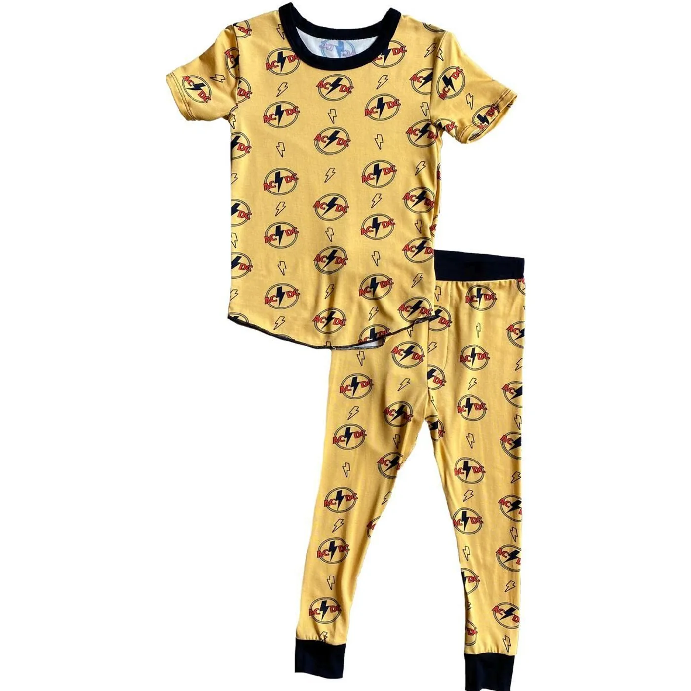 AC/DC Lighting Logo Stamped Bamboo Short Sleeve Pajama Set