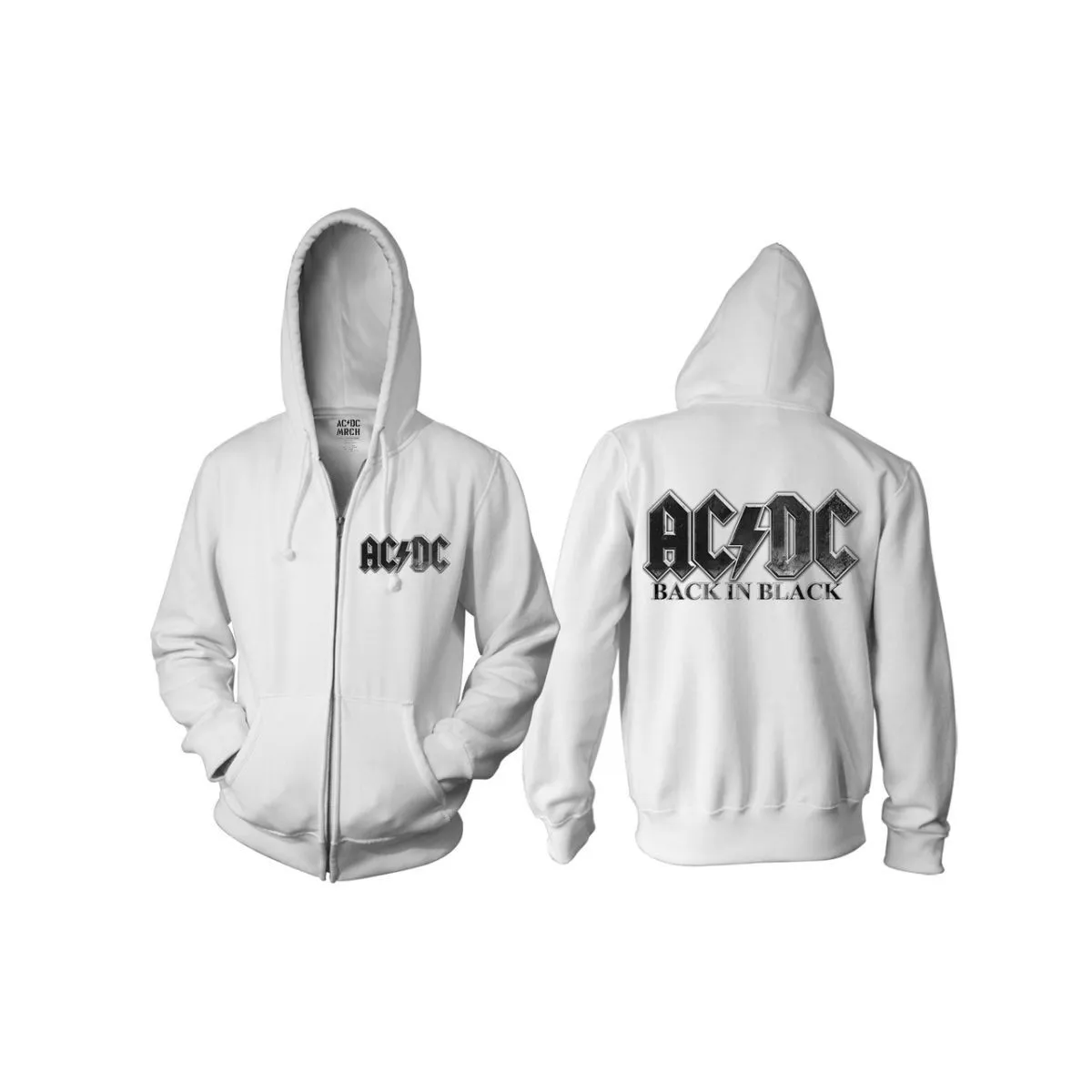 Back in Black Charcoal Logo White Zip Hoodie