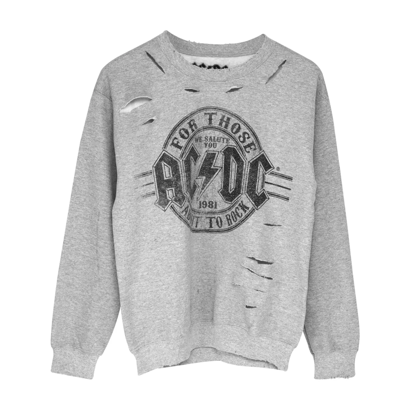 AC/DC For Those About To Rock Tattered Lightweight Fleece Crew Neck Sweatshirt