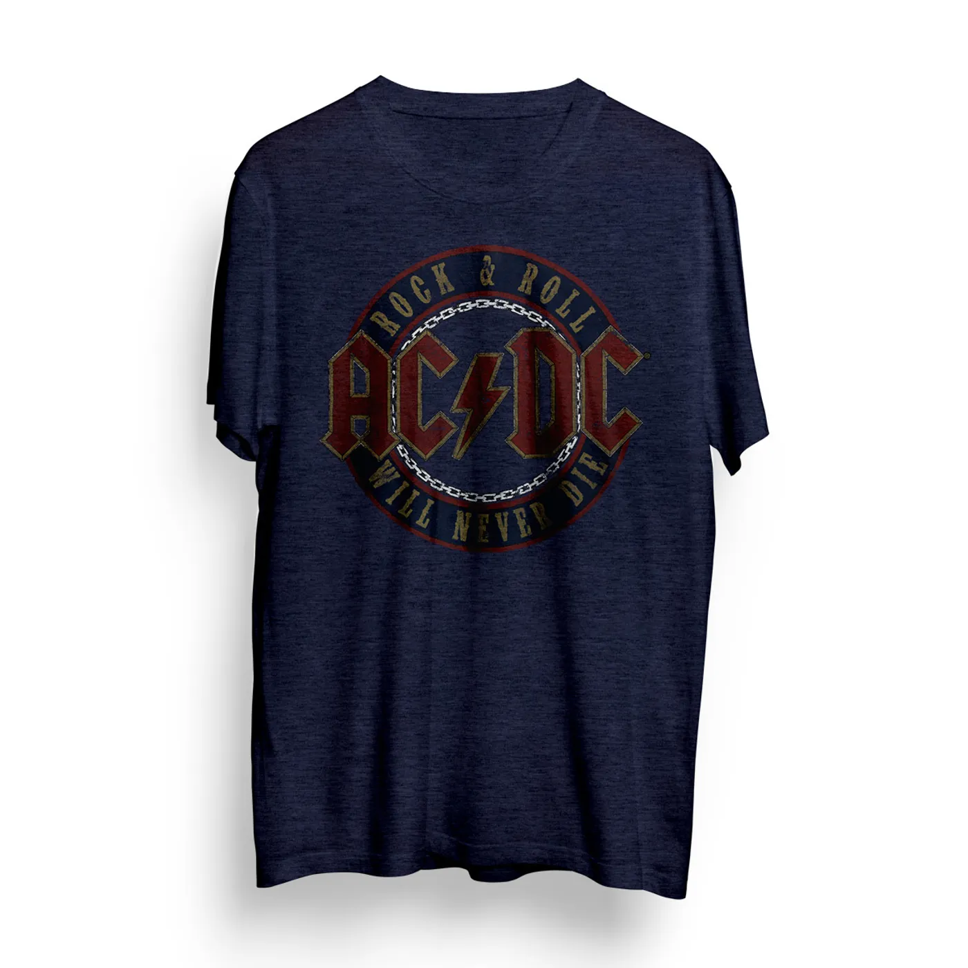 AC/DC Rock & Roll Will Never Die Circle Logo T-Shirt - Blue