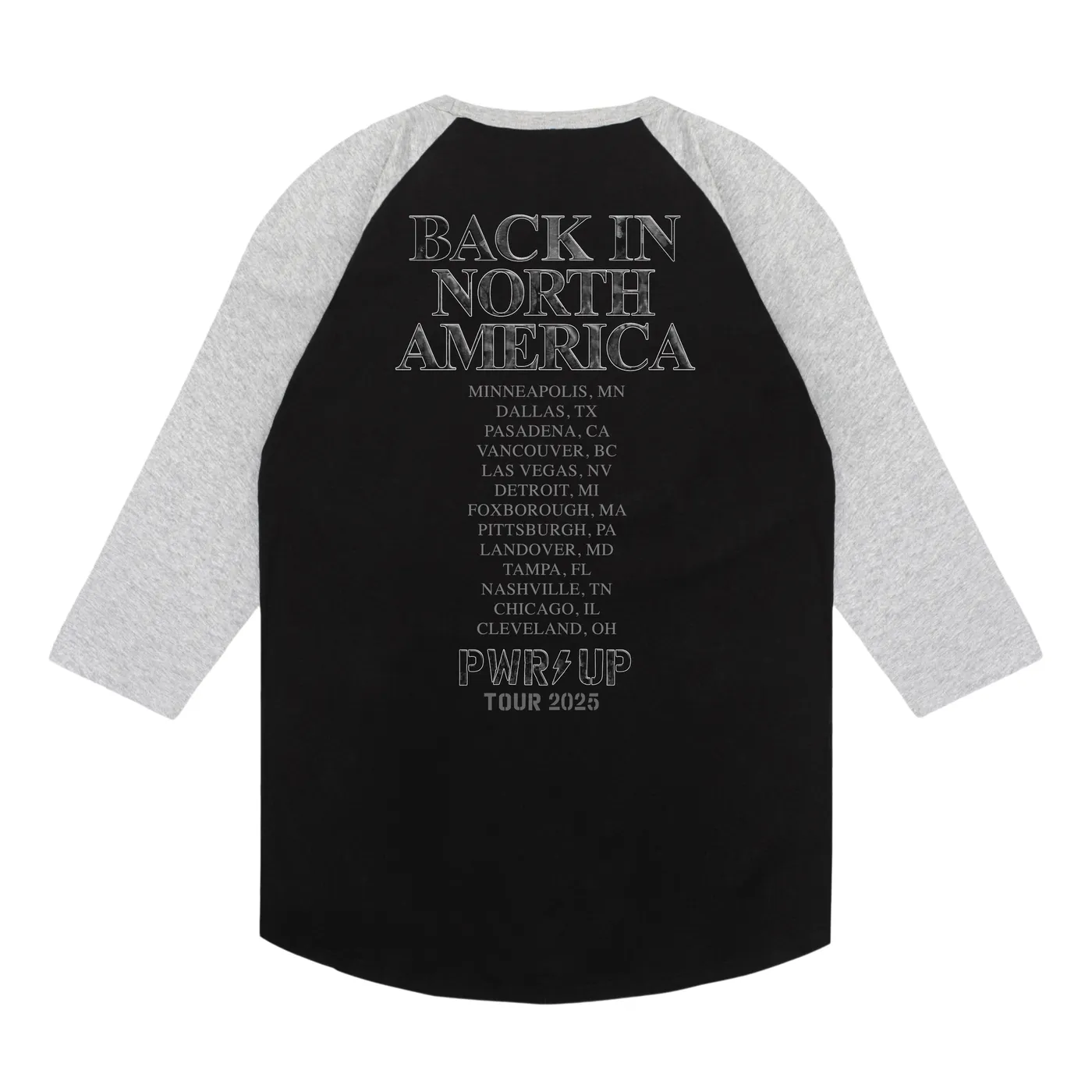 AC/DC Back in Black PWR UP Tour Black Baseball T-Shirt