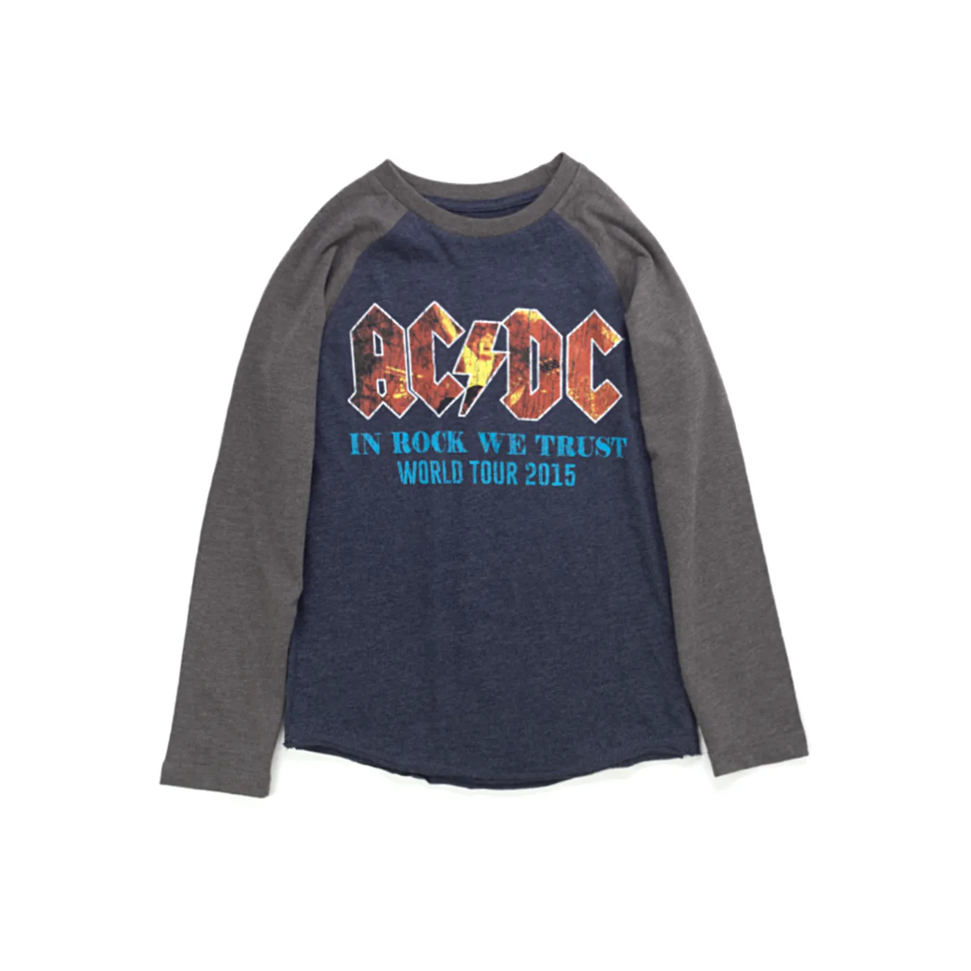 AC/DC In Rock We Trust World Tour 2015 Youth Longsleeve Blue/Grey T-Shirt