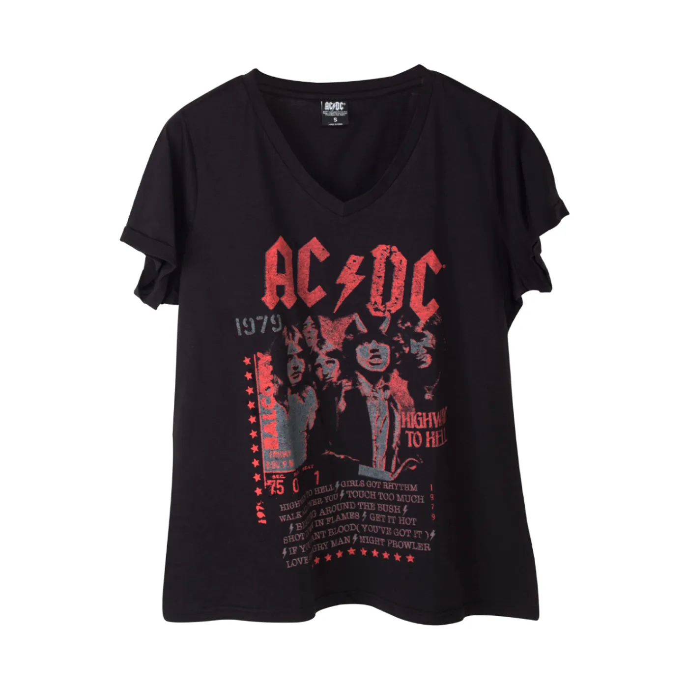 AC/DC Highway To Hell Track List Black V-Neck T-Shirt