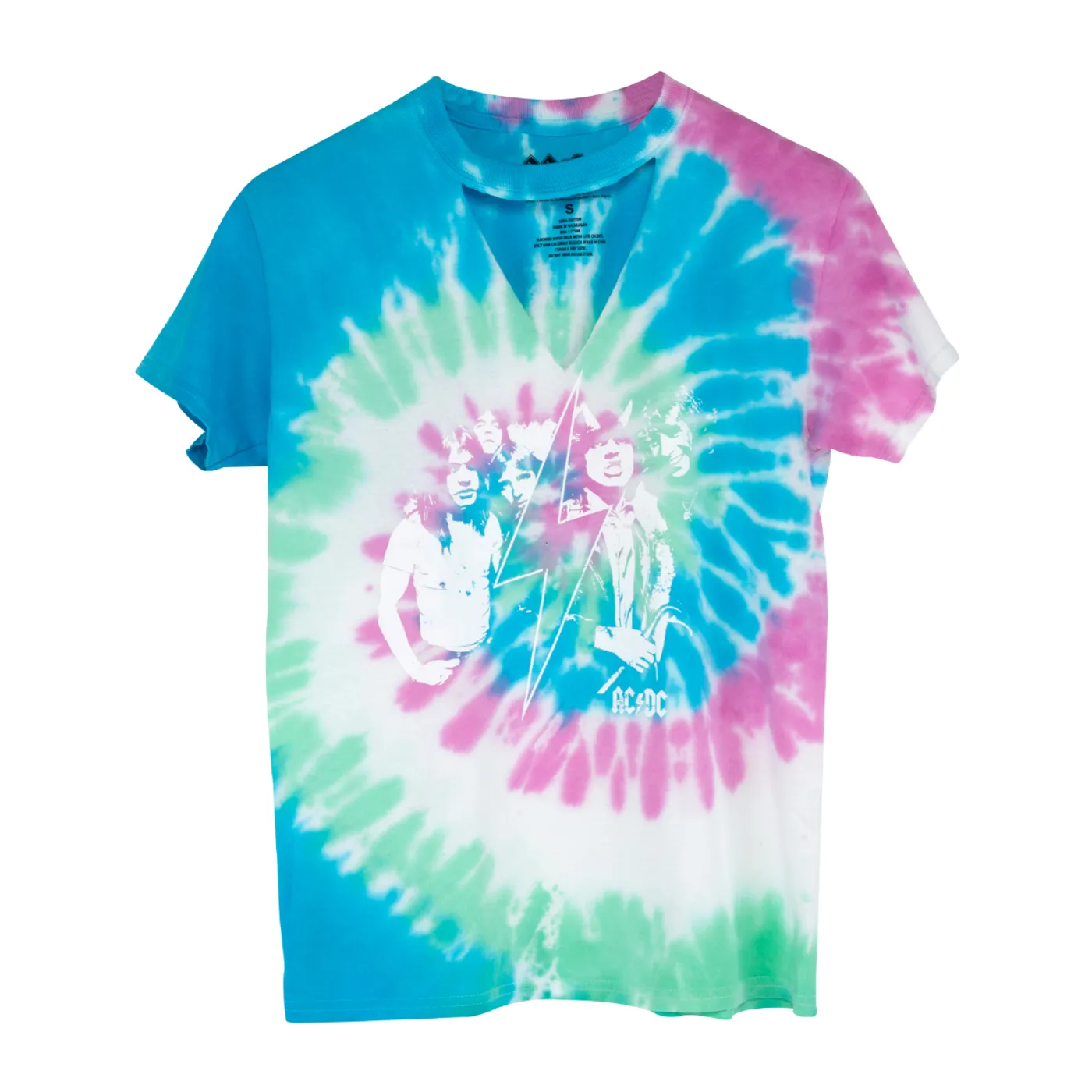 AC/DC Tie Dye Lightning Bolt Highway to Hell V-Cut T-Shirt