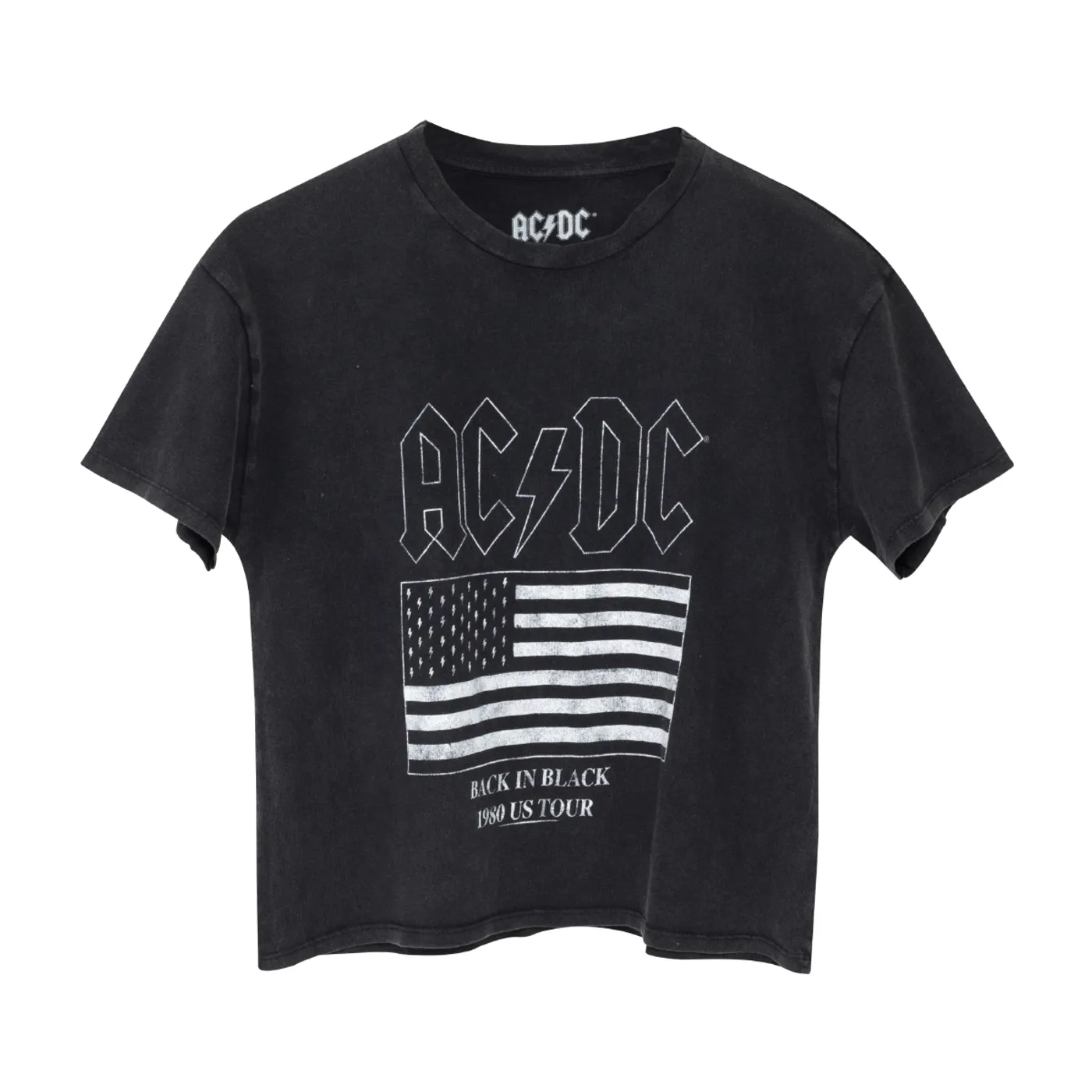 AC/DC Back in Black US Flag Lightning Bolt 1980 Tour Black T-Shirt
