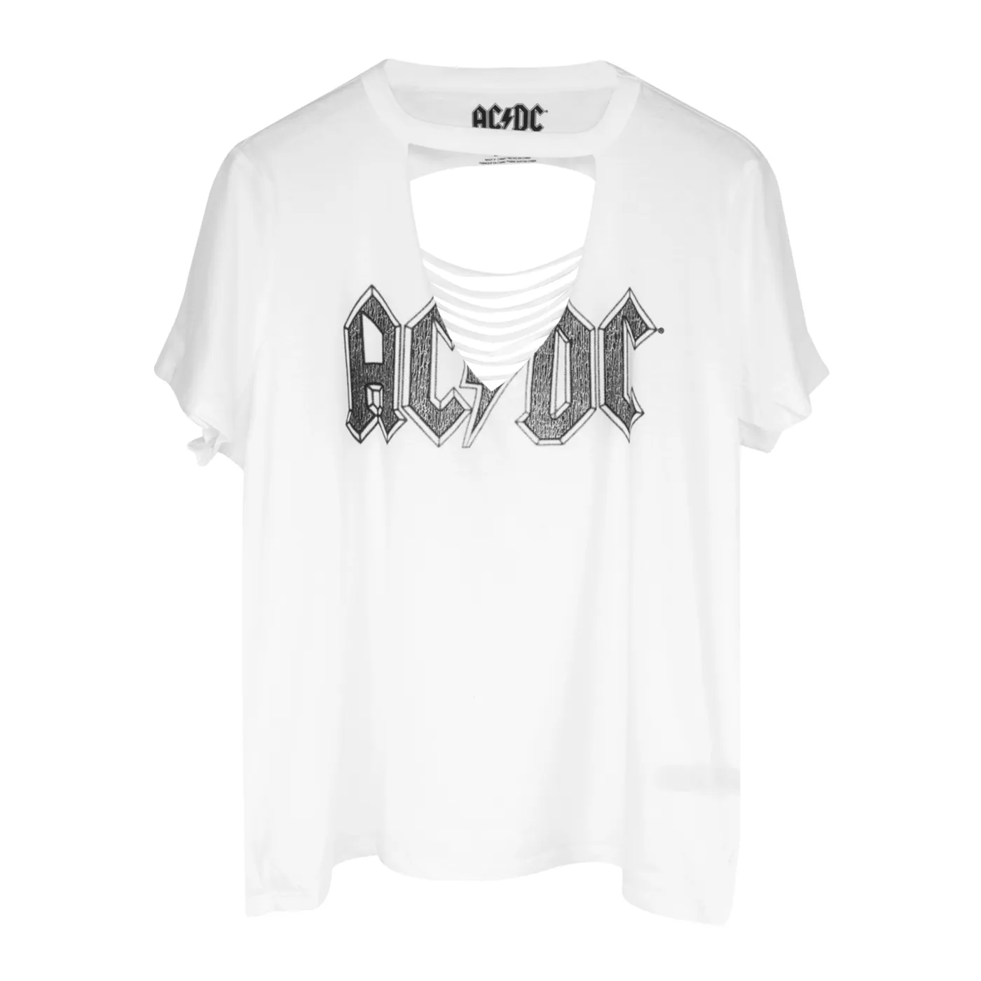 AC/DC Black Logo Women's White V-Cut T-Shirt
