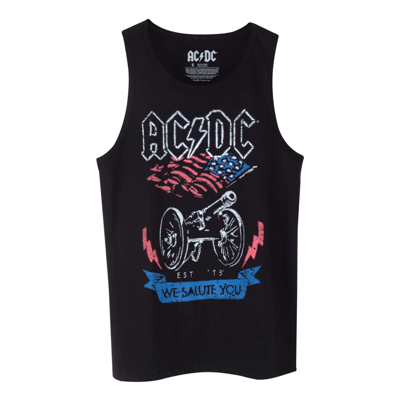 AC/DC We Salute You Cannon/American Flag Black Tank Top