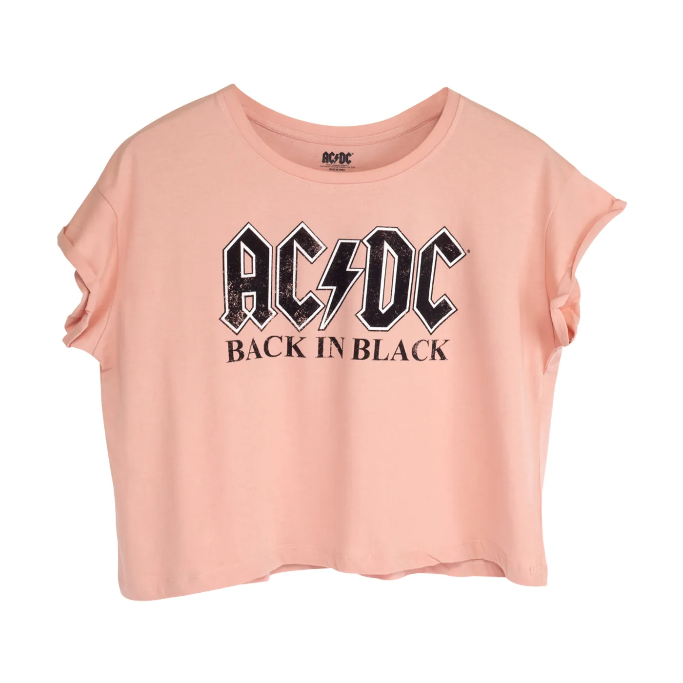 AC/DC Young Women's Mauve Scoop Neck Back in Black Tee