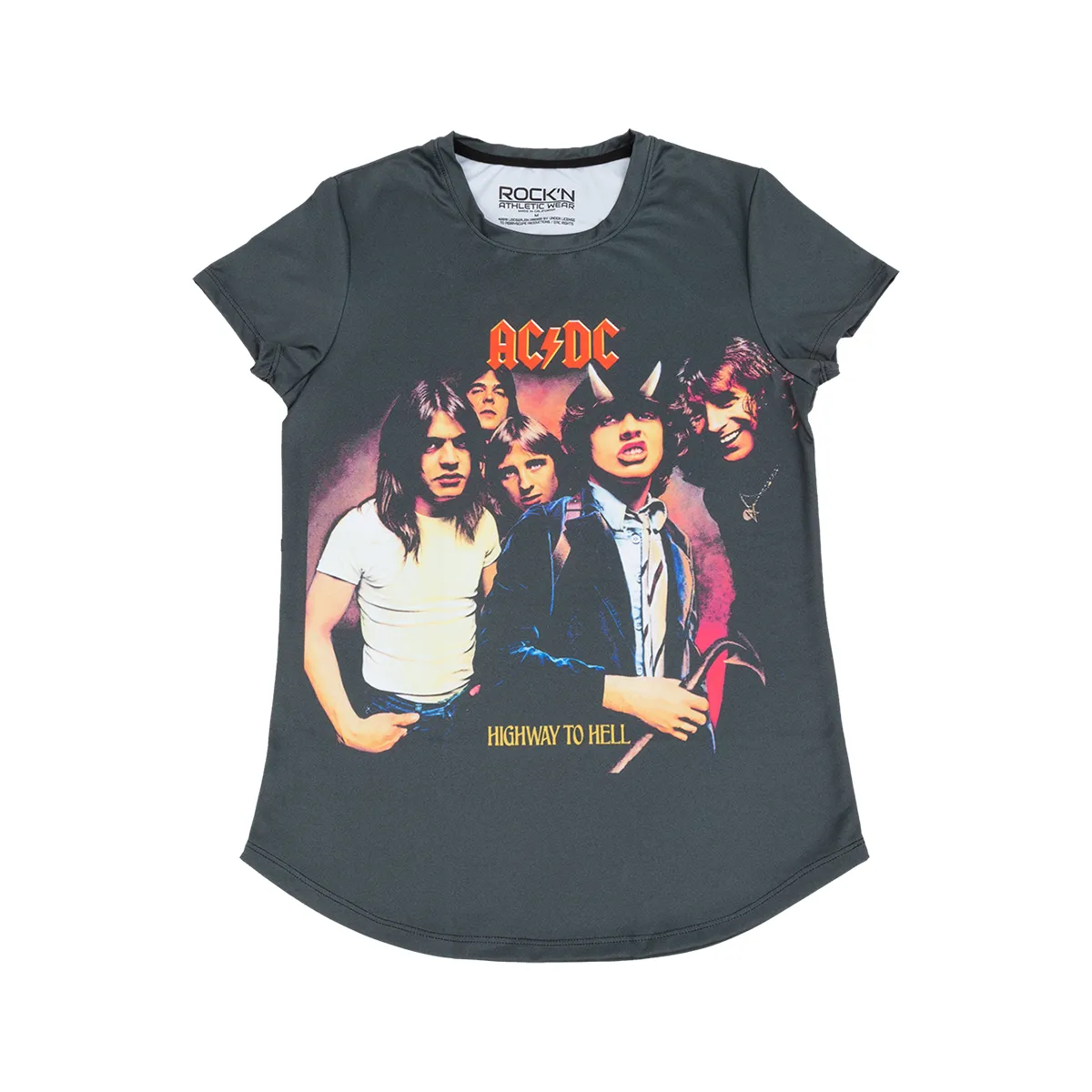 Highway To Hell Faded Black Ladies Athletic T-Shirt