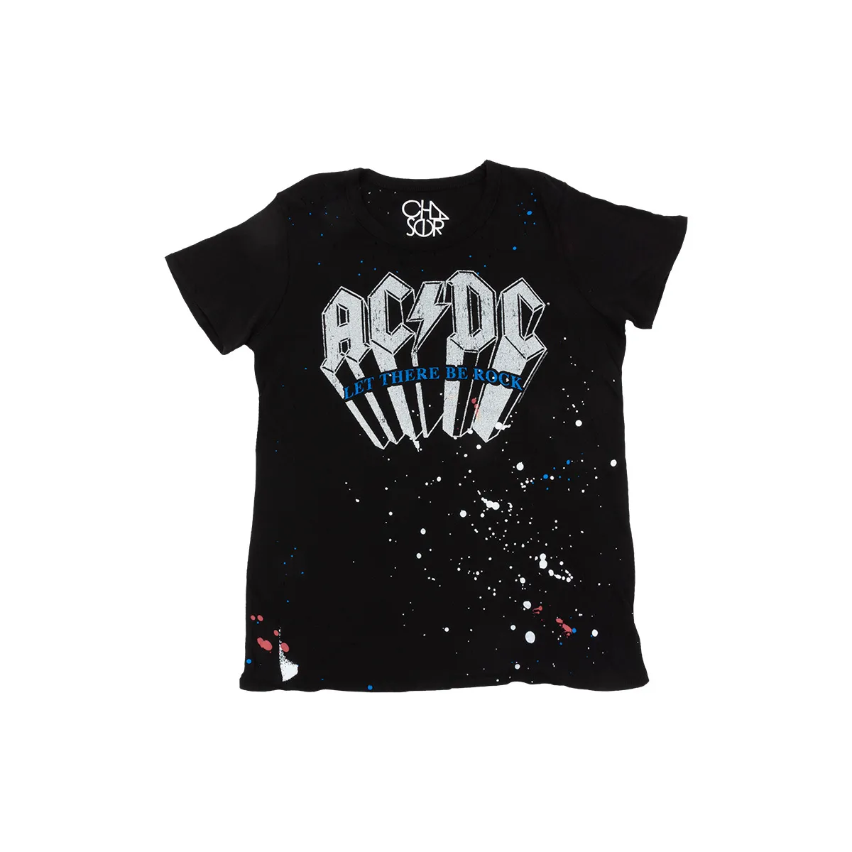 Let There Be Rock Silver Text Paint Splattered Adult & Youth Tee