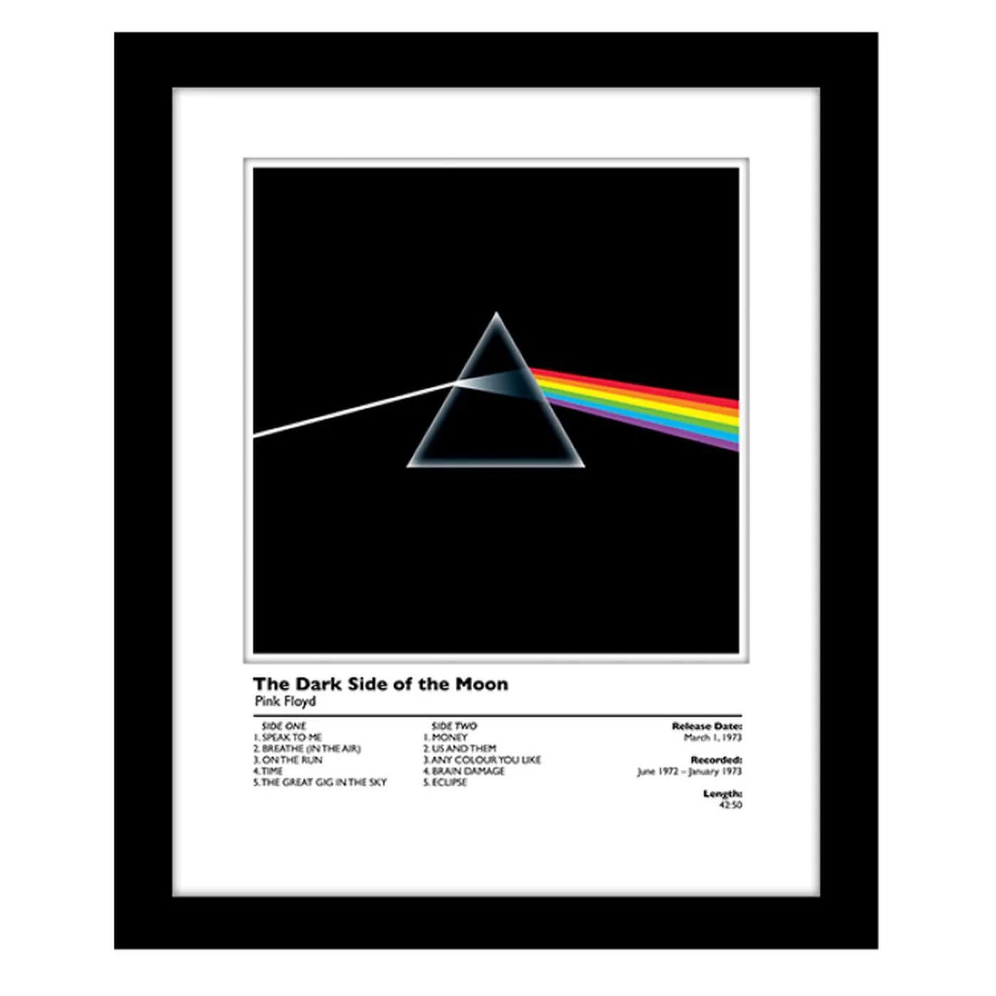 Pink Floyd - The Dark Side of the Moon Matted and Framed Album With Tracklisting