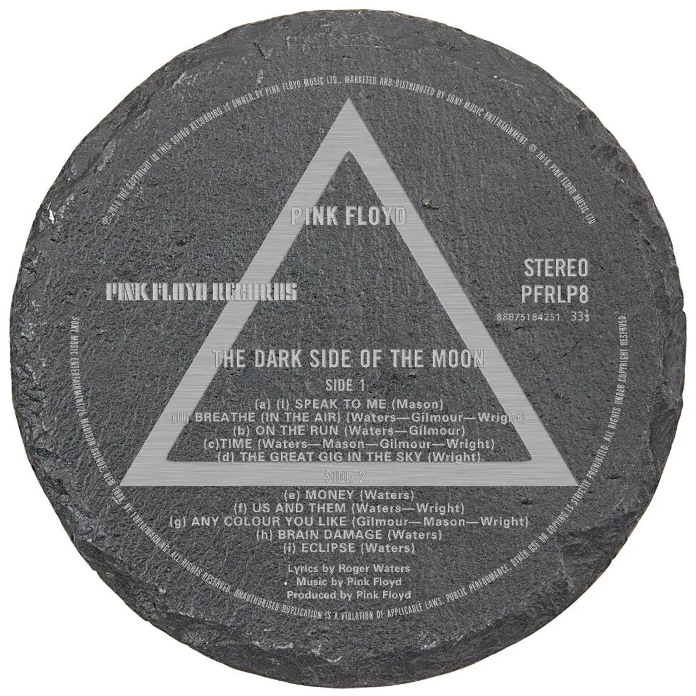 Pink Floyd Dark Side Label Laser Engraved Round Slate Coaster (set of 4)