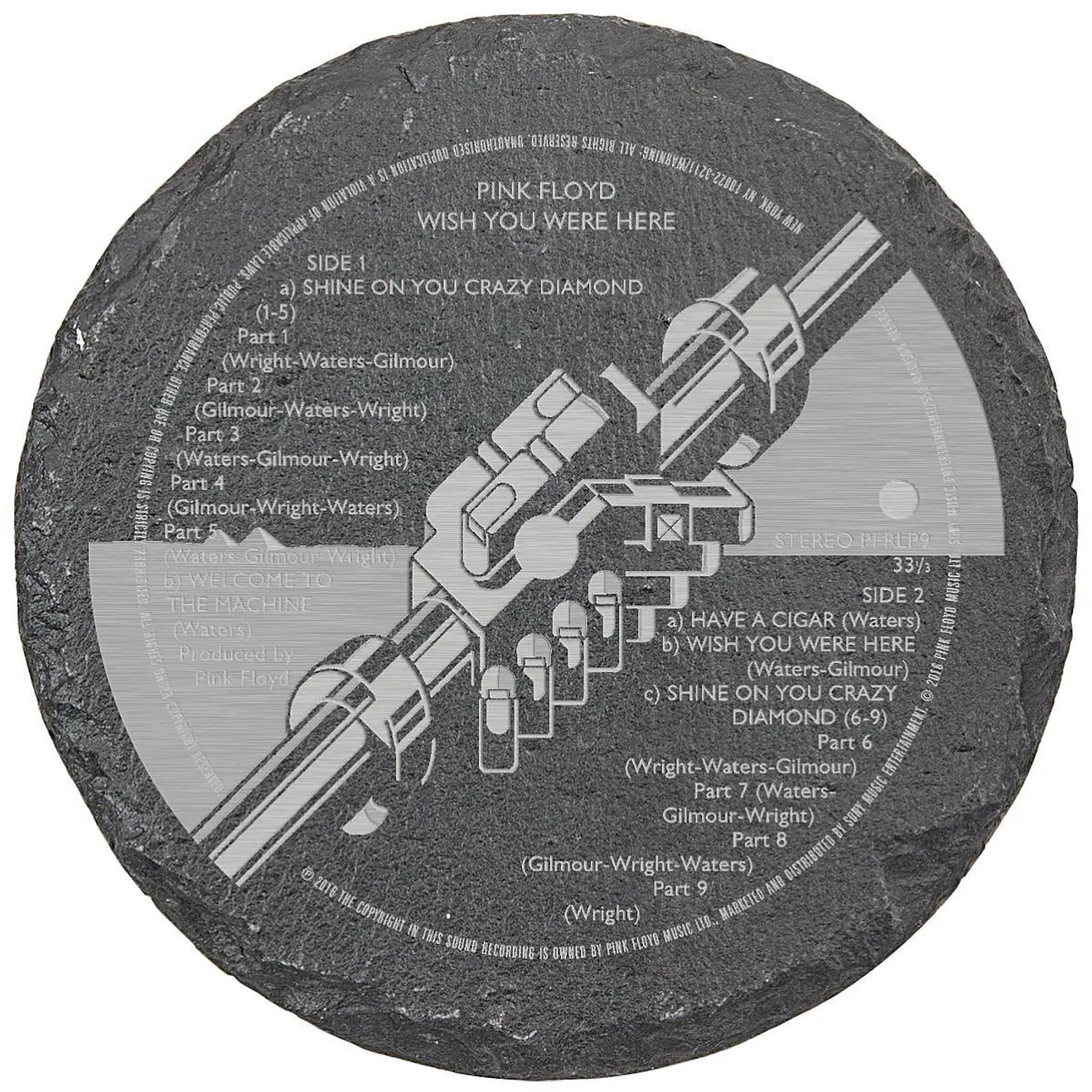 Pink Floyd WYWH Label Laser Engraved Round Slate Coaster (set of 4)