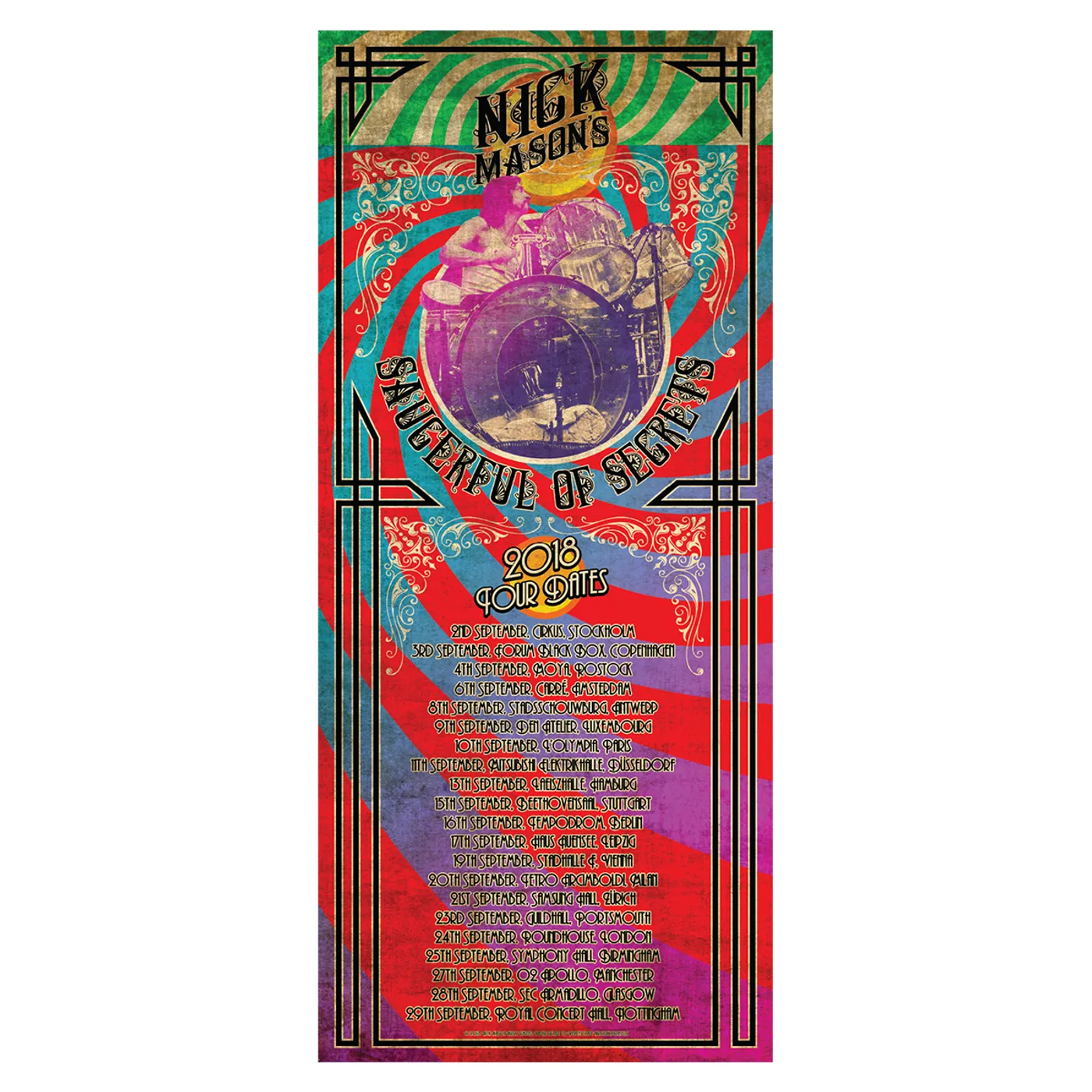 Pink Floyd Nick Mason's Saucerful Of Secrets 2018 Tour Signed Poster