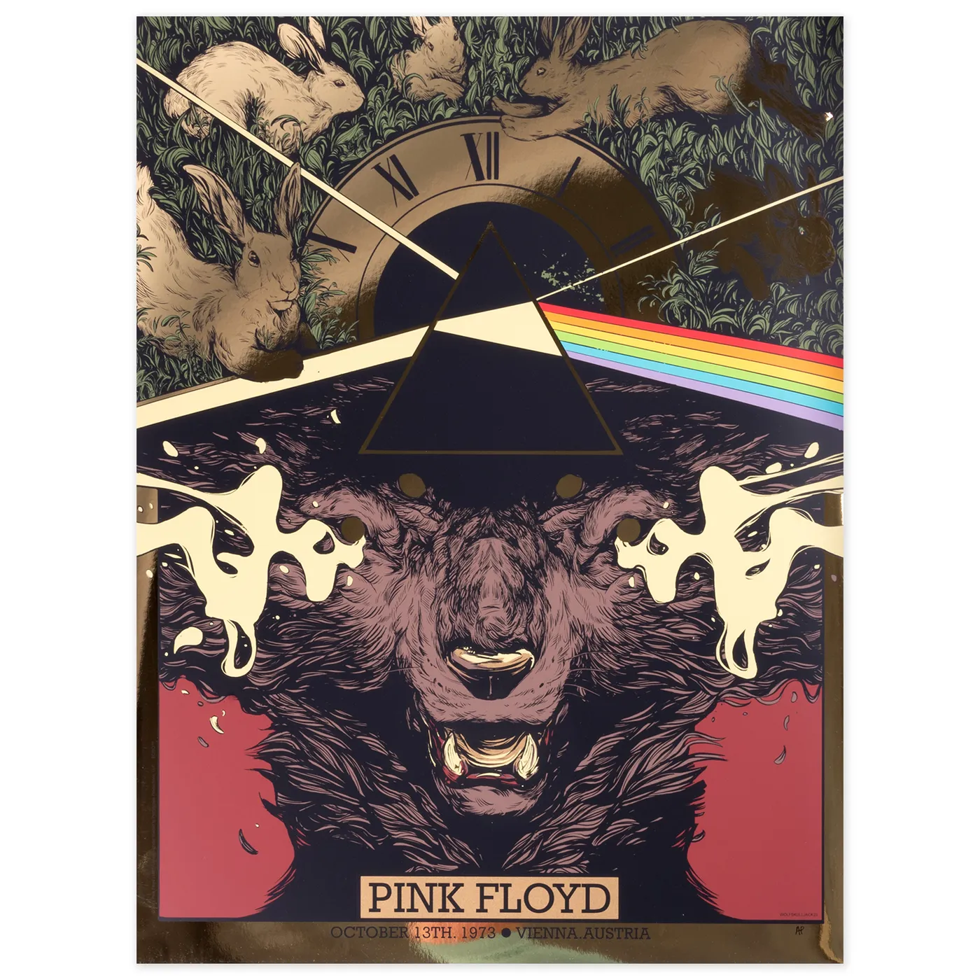 Pink Floyd Vienna 1973 Concert Poster - Gold Variant