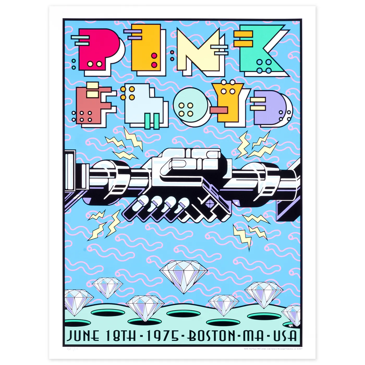 PINK FLOYD JUNE 18, 1975 BOSTON, MA GALLERY EDITION POSTER (Blue)
