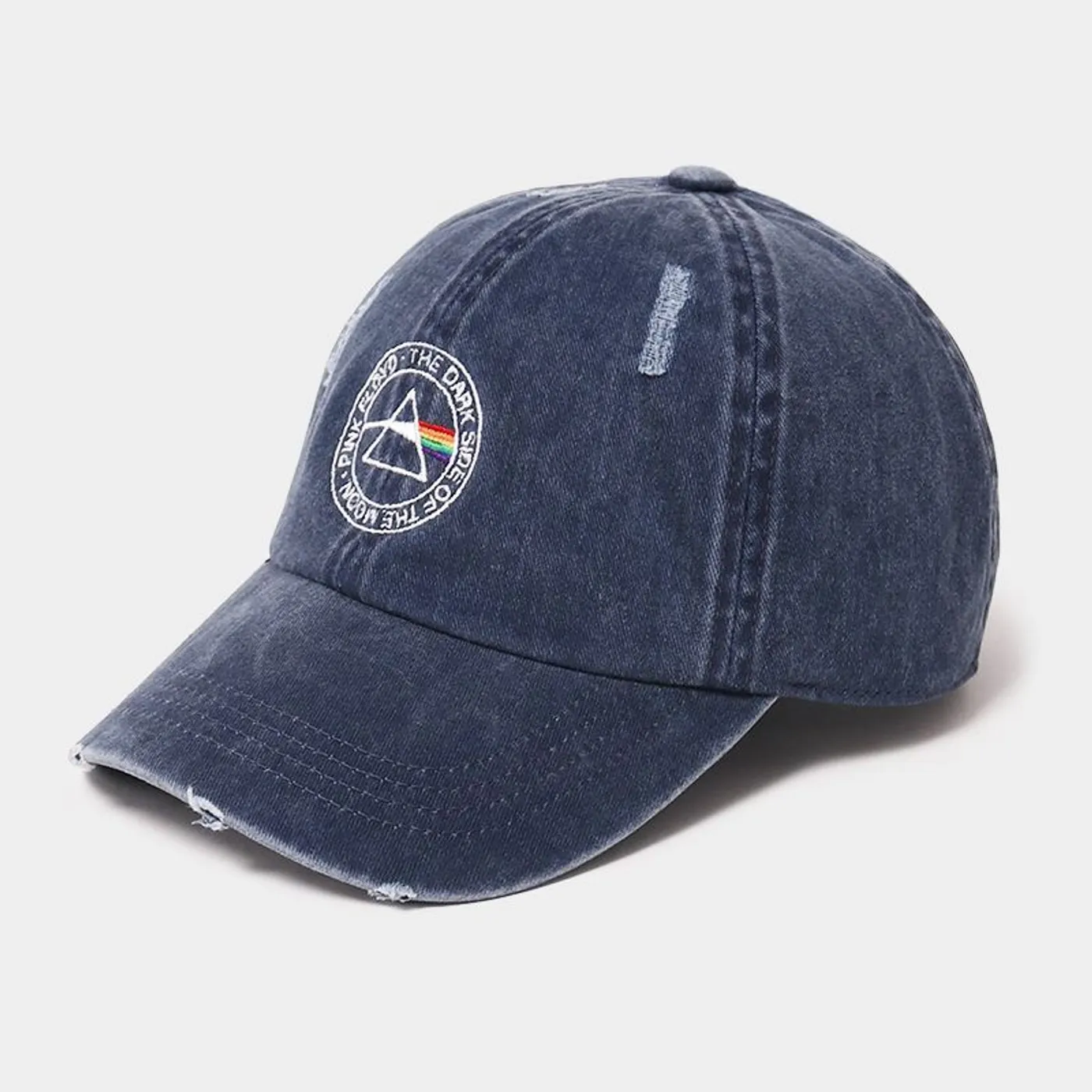 Pink Floyd Embroidered Distressed Denim Cap Navy