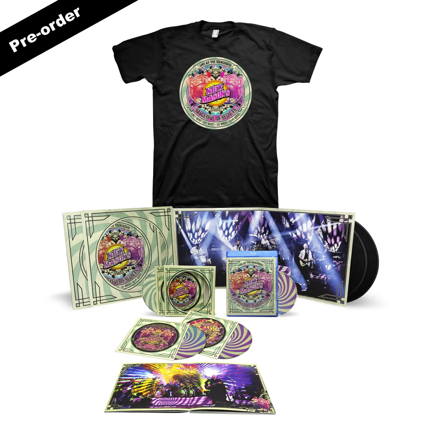 Pink Floyd Nick Mason's Saucerful of Secrets Live at the Roundhouse Set List Tee + Choice of Media Bundle